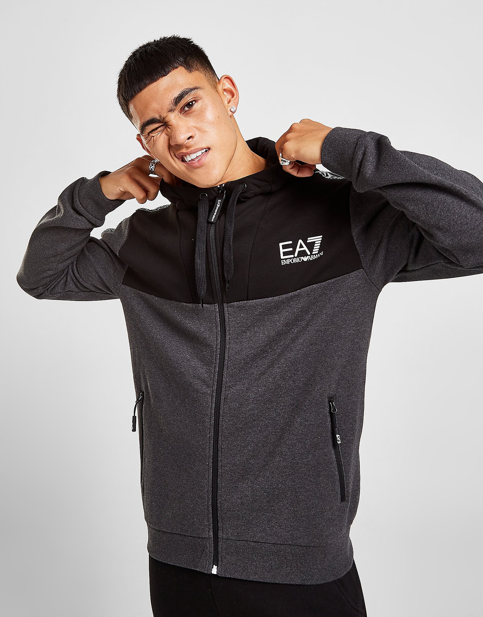 

Emporio Armani EA7 Colour Block Tape Hoodie - Grey - Mens, Grey