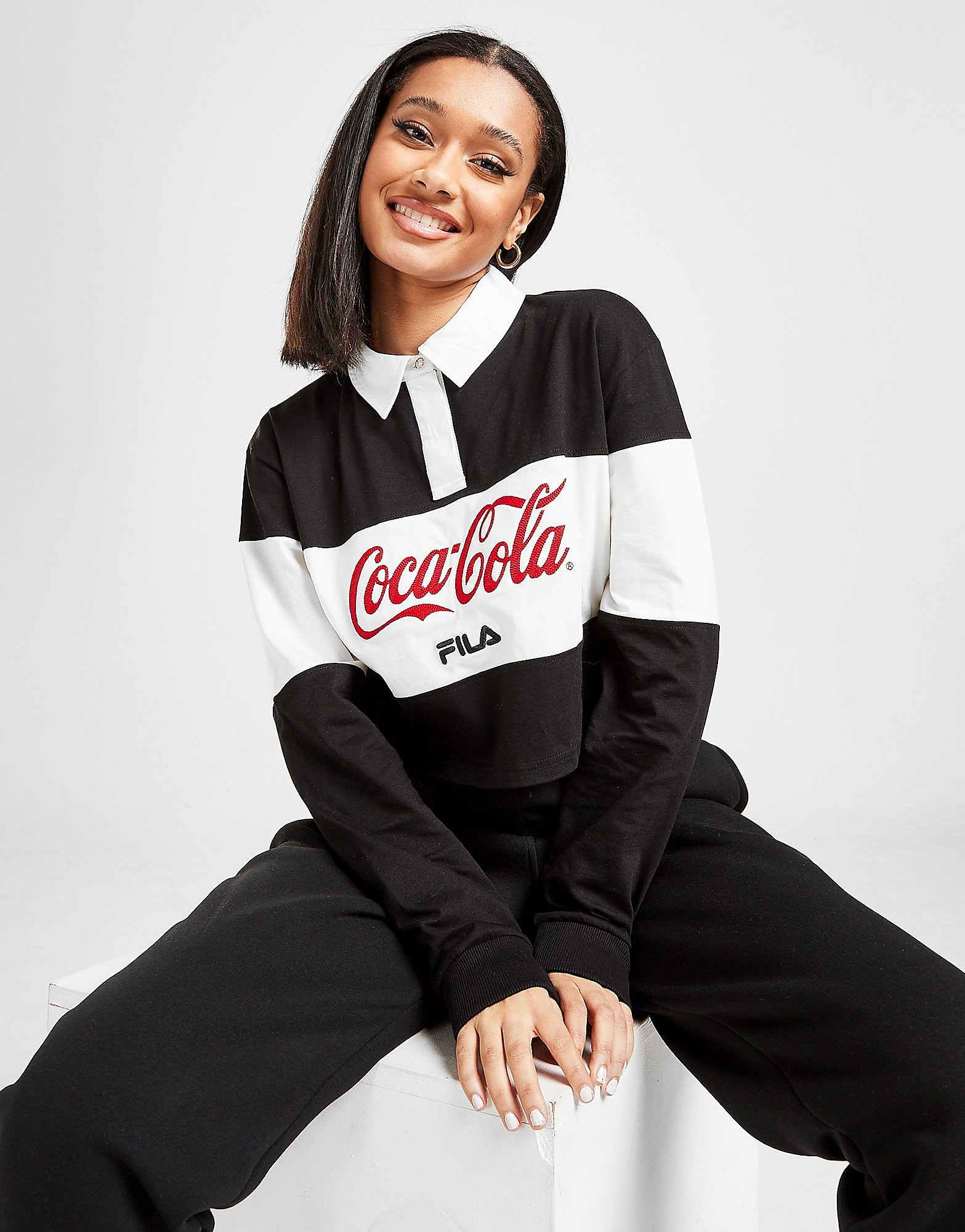 

Fila x Coca-Cola Panel Rugby Crop Polo Shirt - Only at JD - Black - Womens, Black