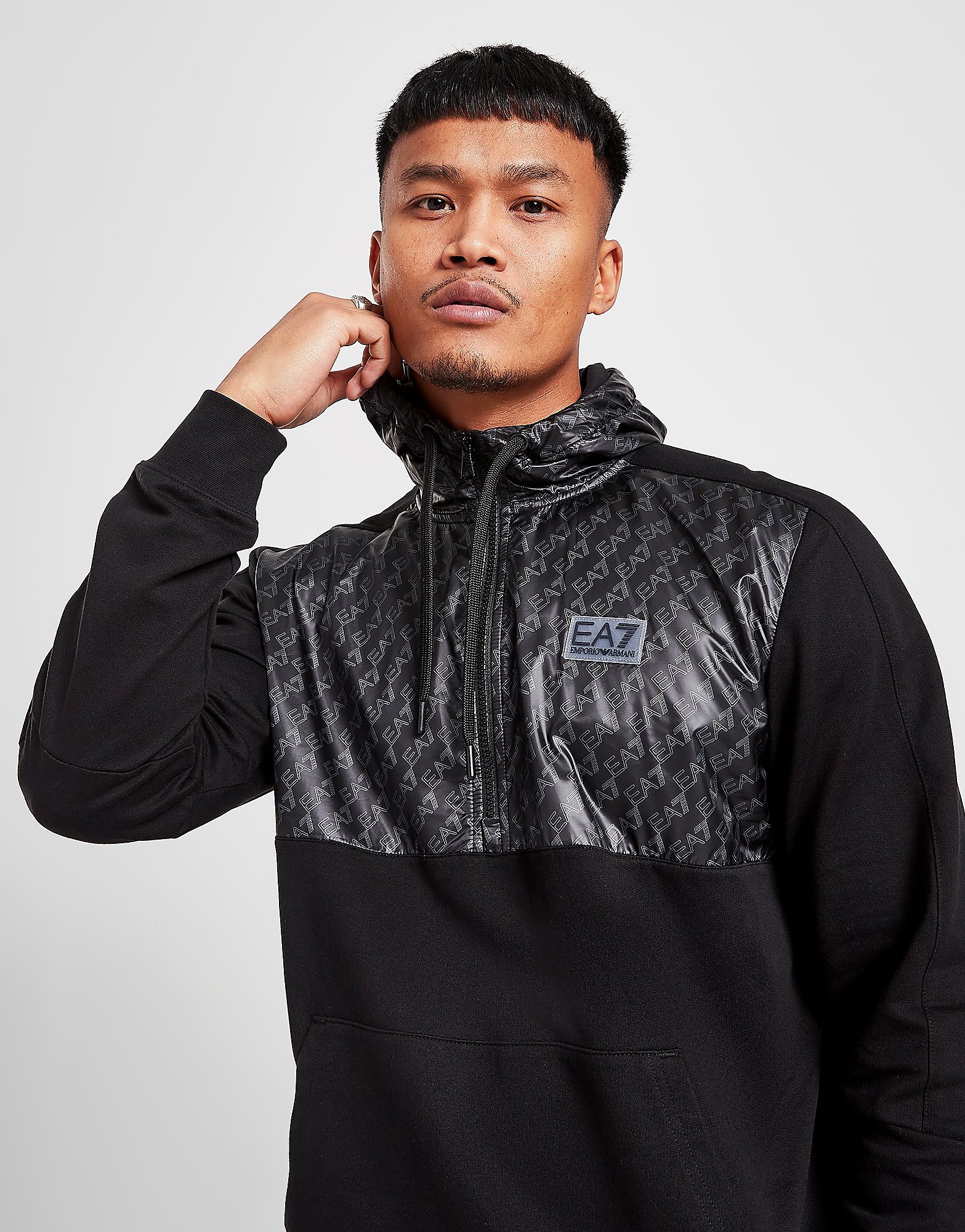 

Emporio Armani EA7 Woven All Over Print 1/2 Zip Hoodie - Black - Mens, Black