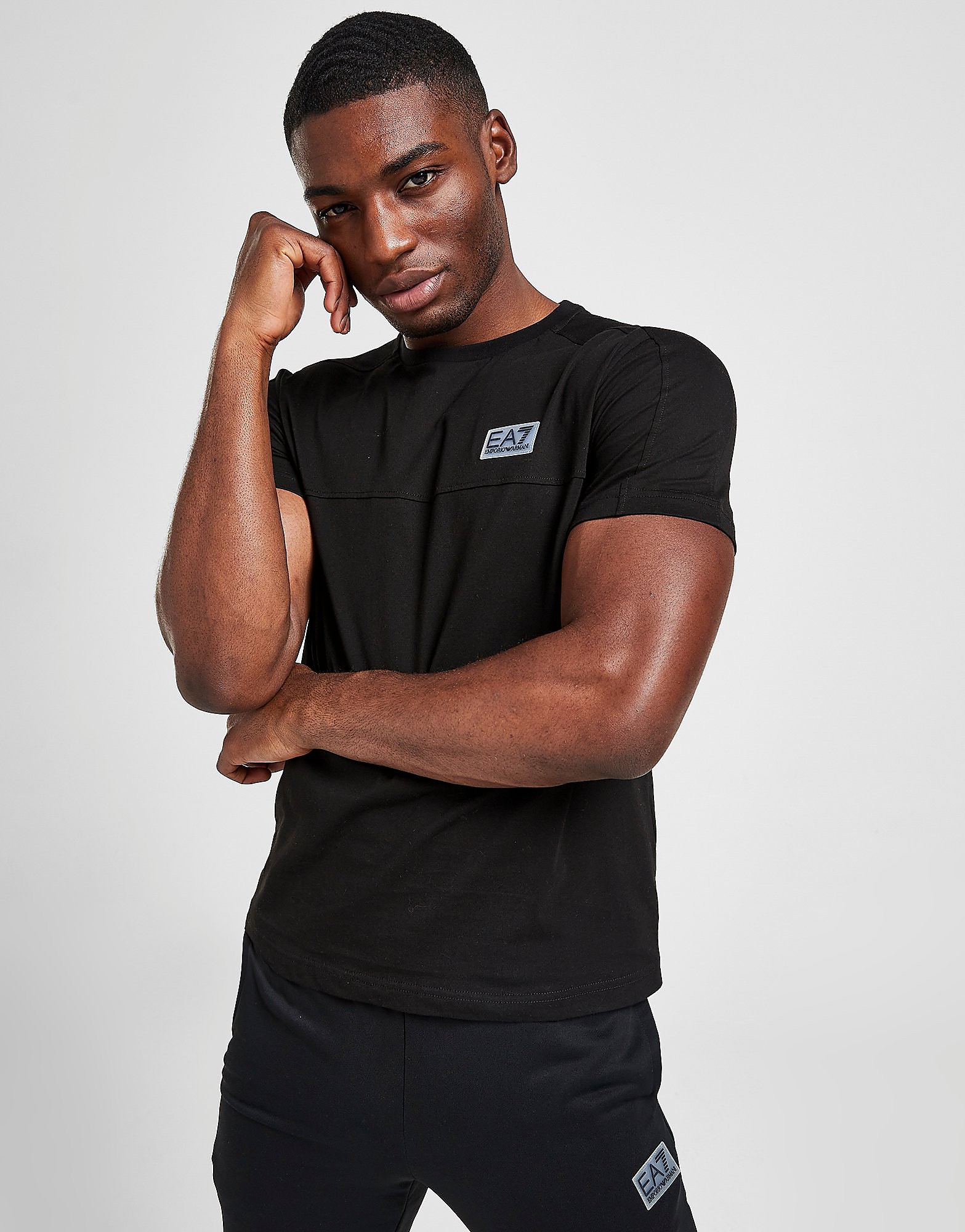 

Emporio Armani EA7 Woven All Over Print Overlay T-Shirt - Black - Mens, Black