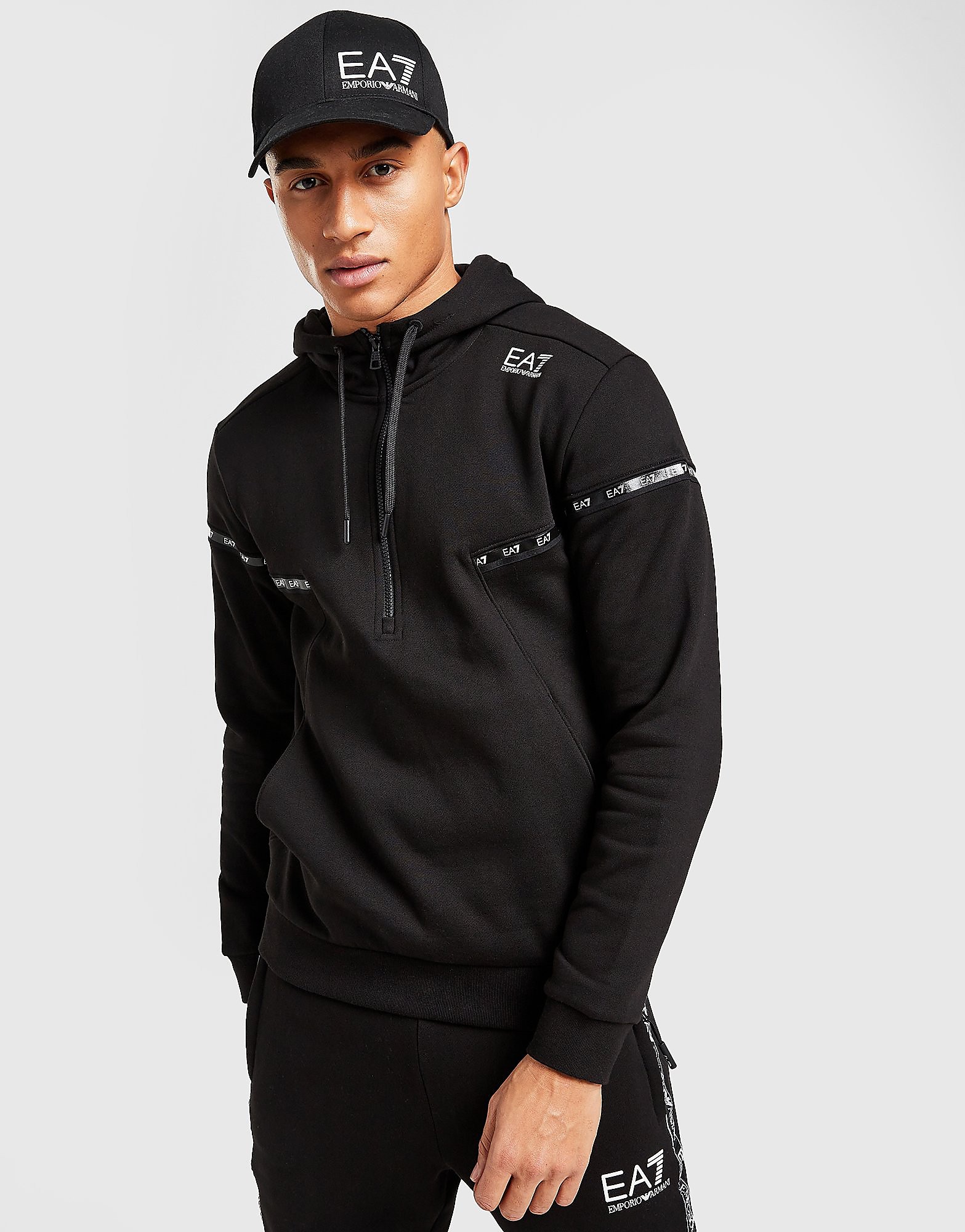 

Emporio Armani EA7 Silver Tape 1/2 Zip Hoodie - Black - Mens, Black