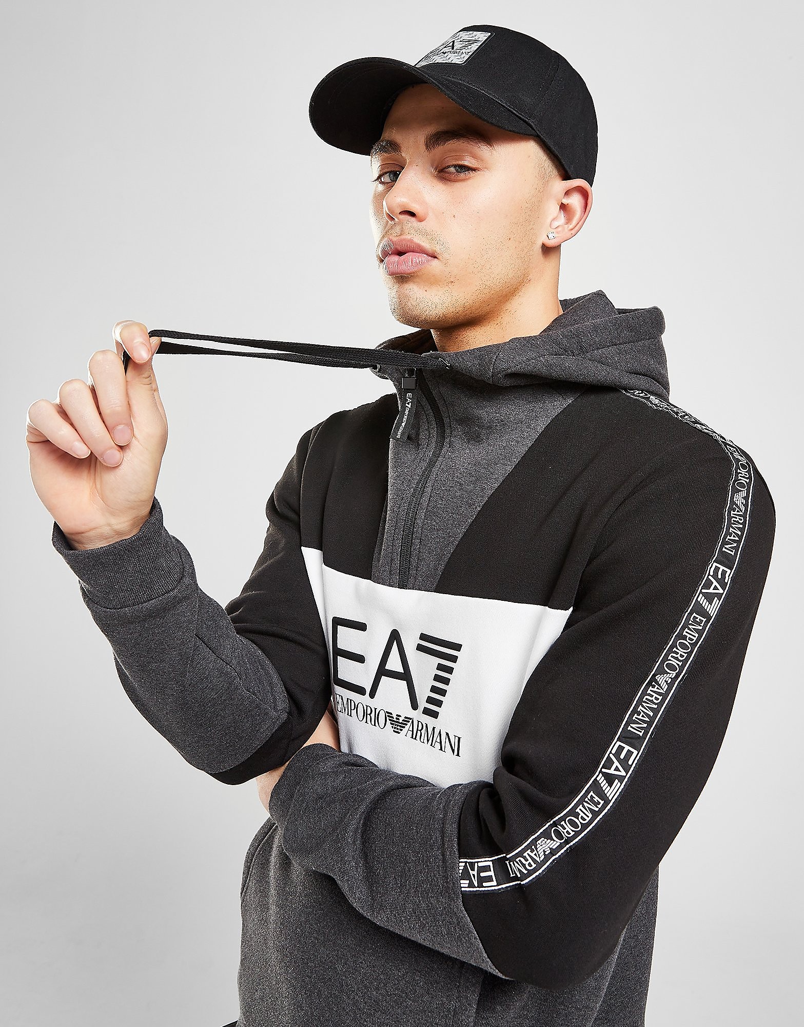 

Emporio Armani EA7 Colour Block Tape 1/2 Zip Hoodie - Grey/Black - Mens, Grey/Black