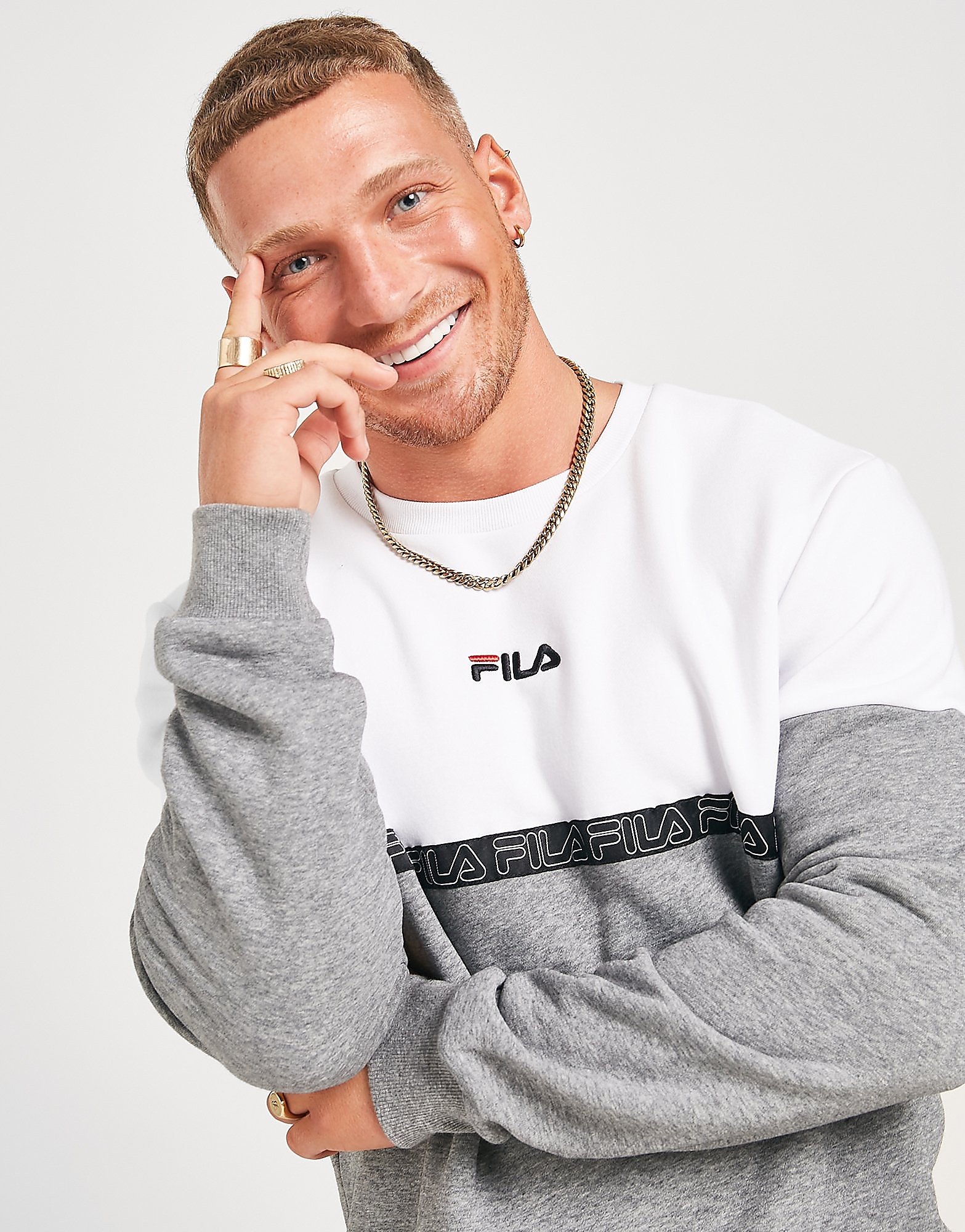 Fila Apollo Crew Sweatshirt - Only at JD - Grey/White - Mens, Grey/White