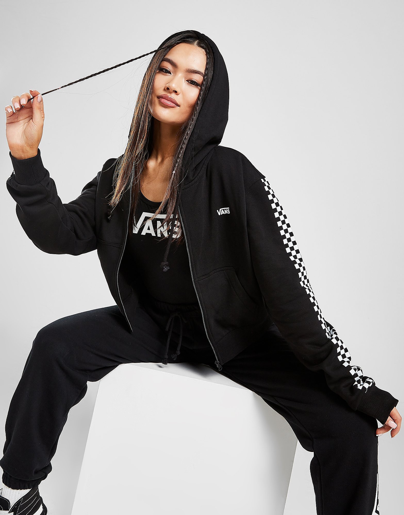 Vans Check Full Zip Hoodie - Black - Womens, Black