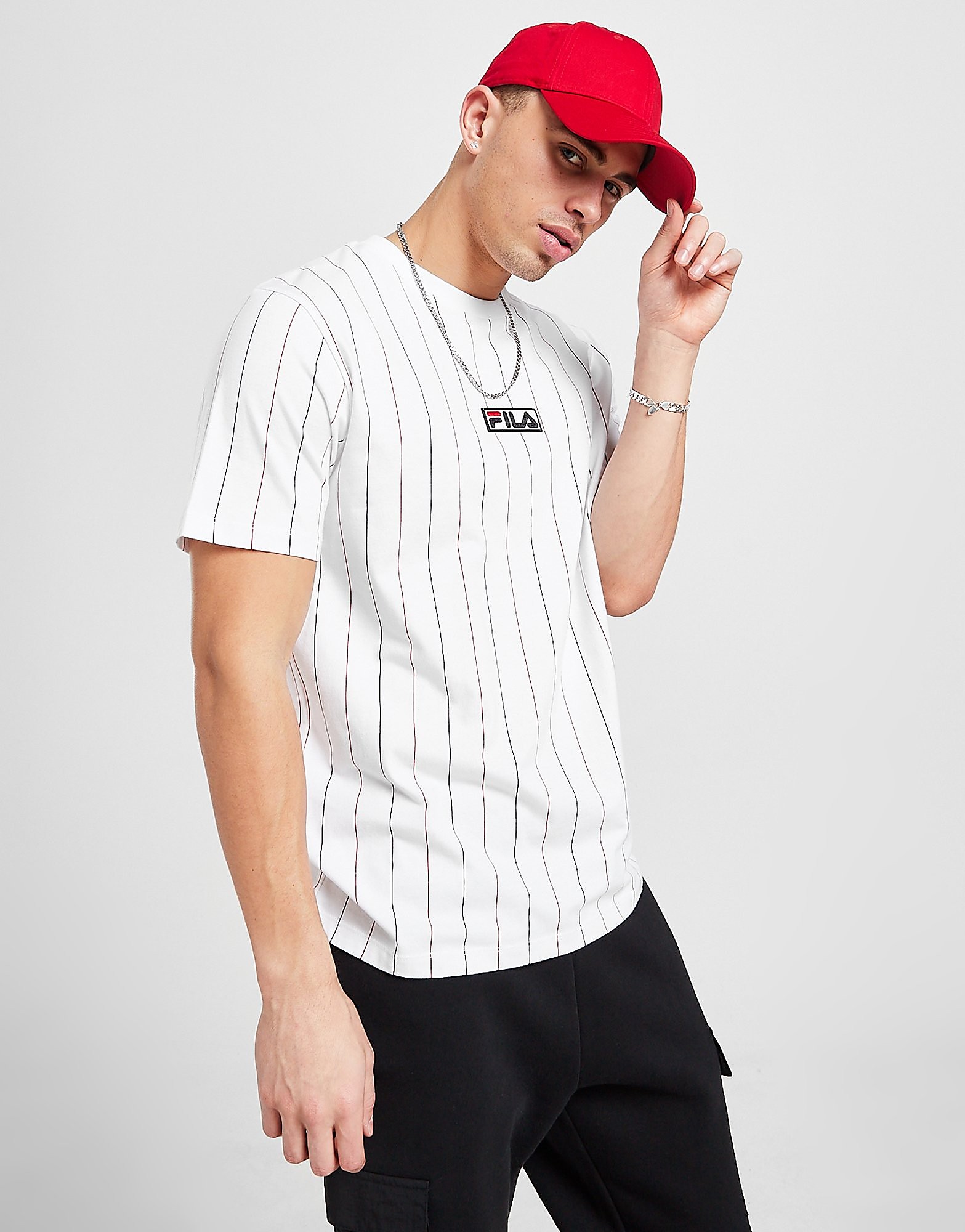 Fila Vevar Pinstripe T-Shirt - Only at JD - White - Mens, White