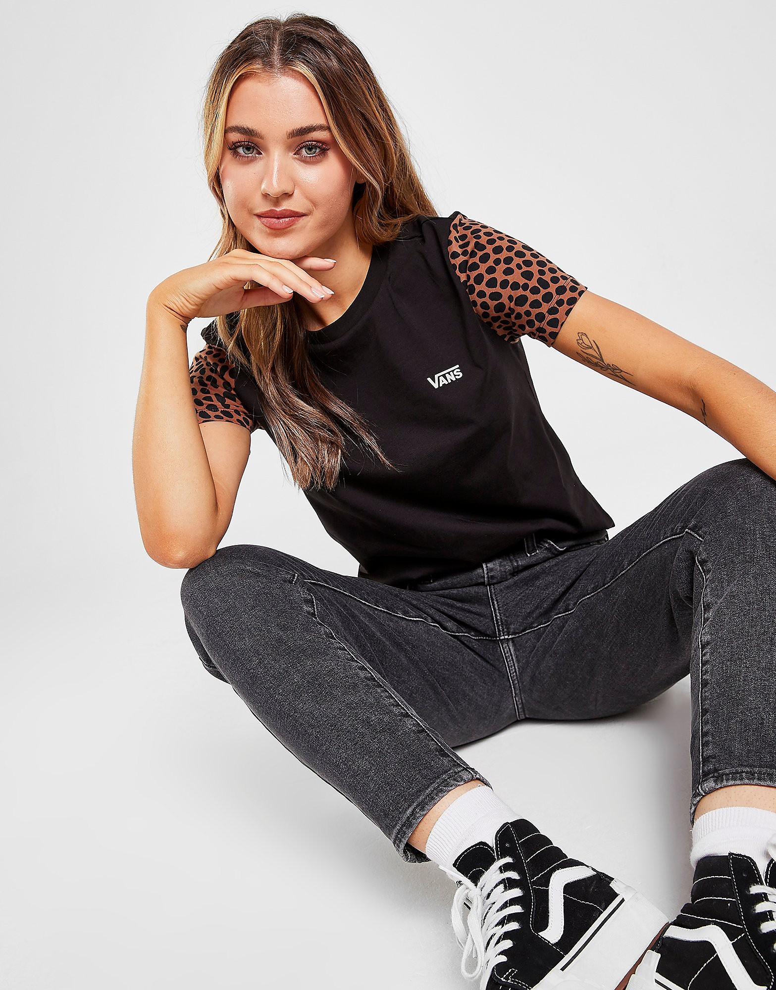 Vans Leopard Colour Block T-Shirt - Black - Womens, Black