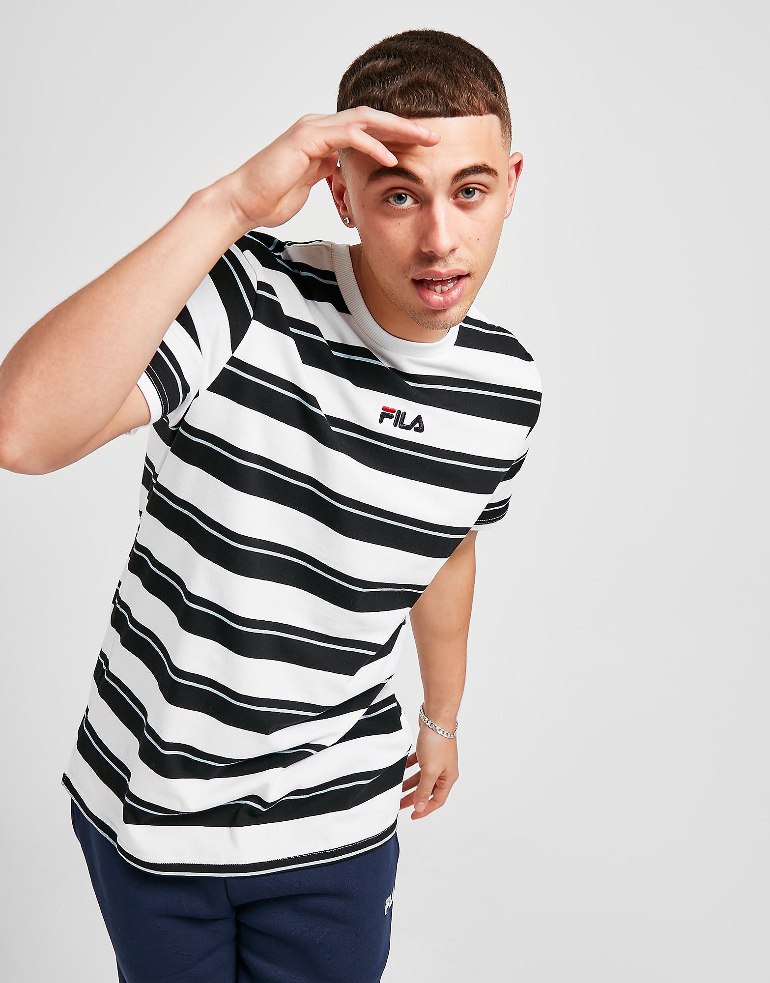 

Fila Lance Stripe T-Shirt - Only at JD - White/Black - Mens, White/Black