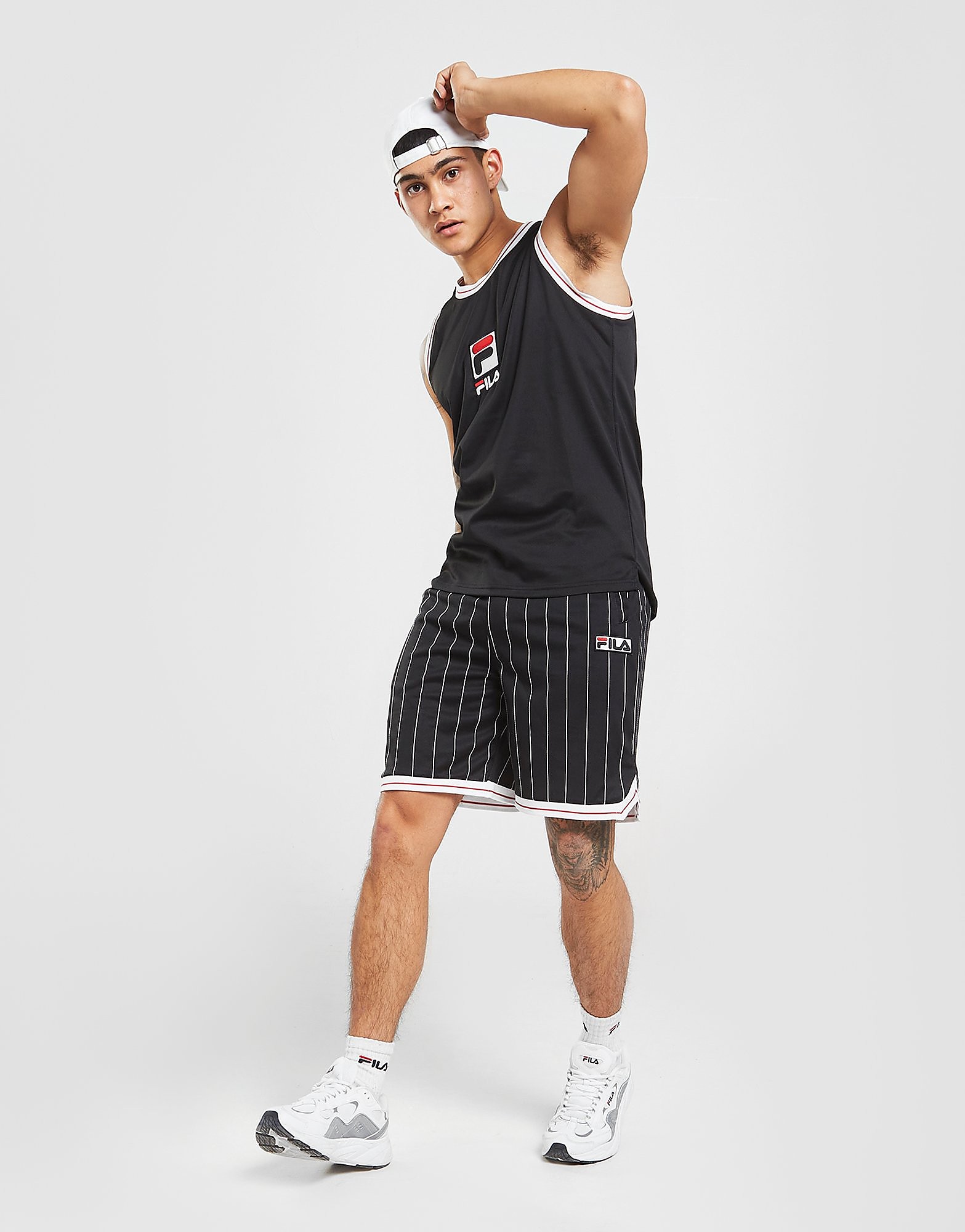 Fila Ayu Pinstripe Basketball Shorts - Only at JD - Black - Mens, Black