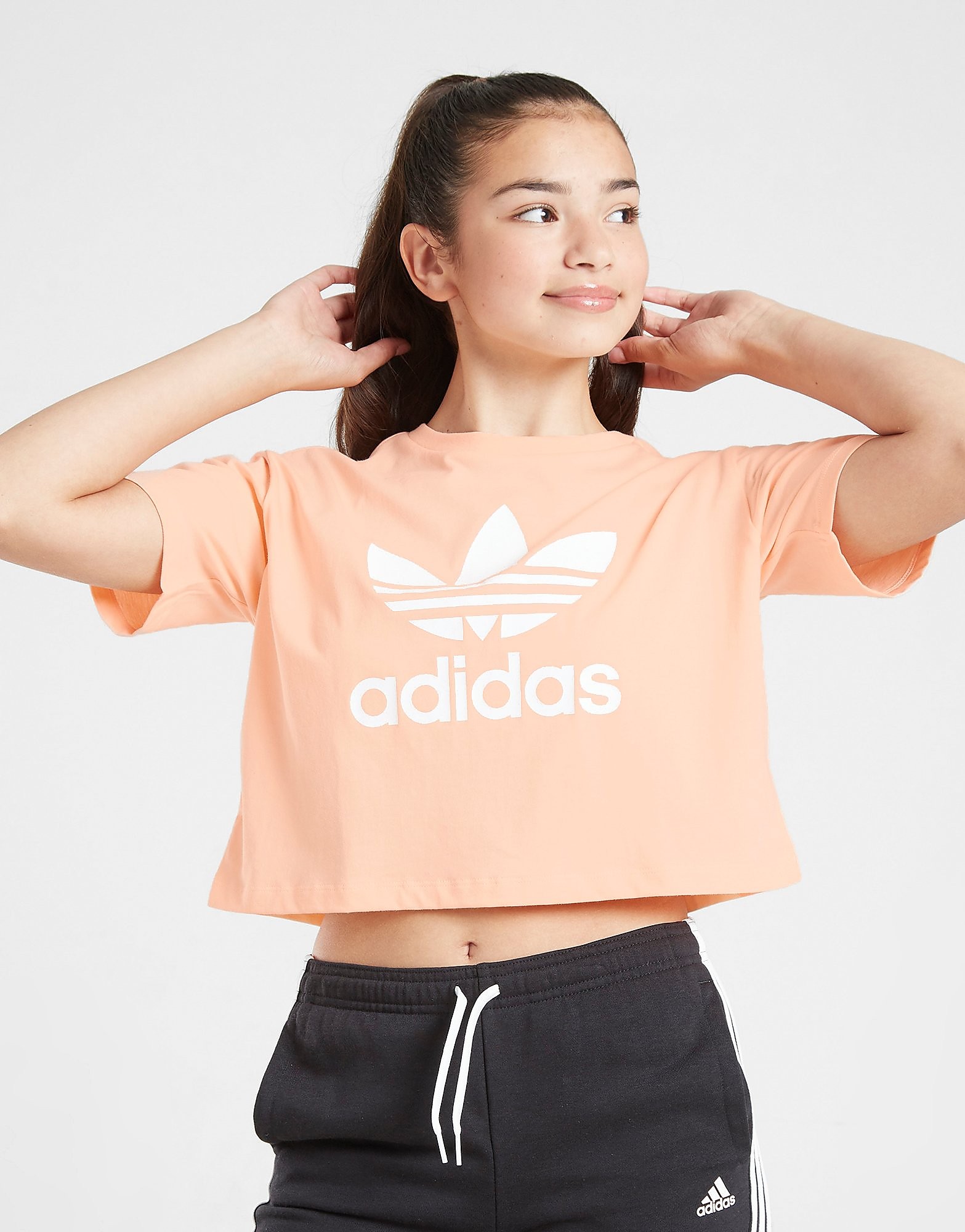 

adidas Originals Girls' Trefoil Crop T-Shirt Junior - Only at JD - Pink - Kids, Pink