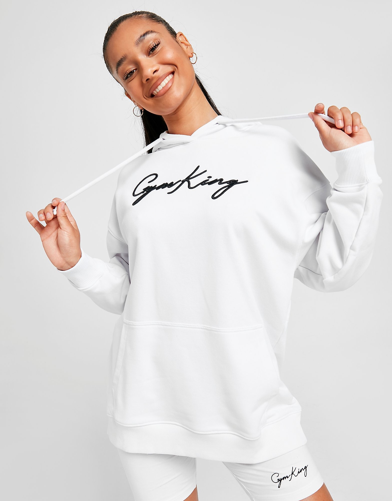 

Gym King Script Boyfriend Hoodie - White - Womens, White