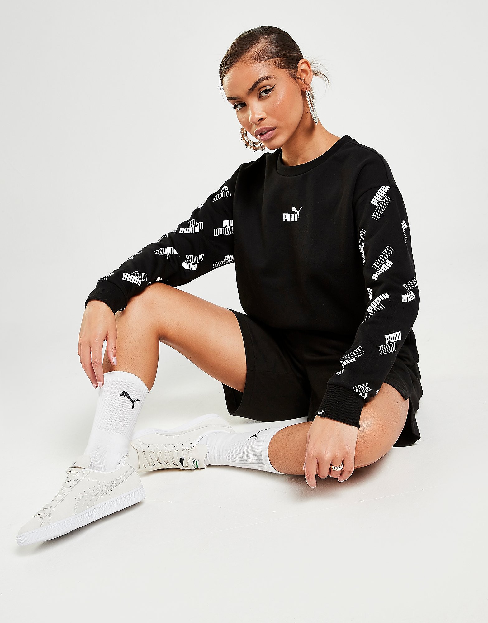 

Puma Power All Over Print Crew Sweatshirt - Black - Womens, Black