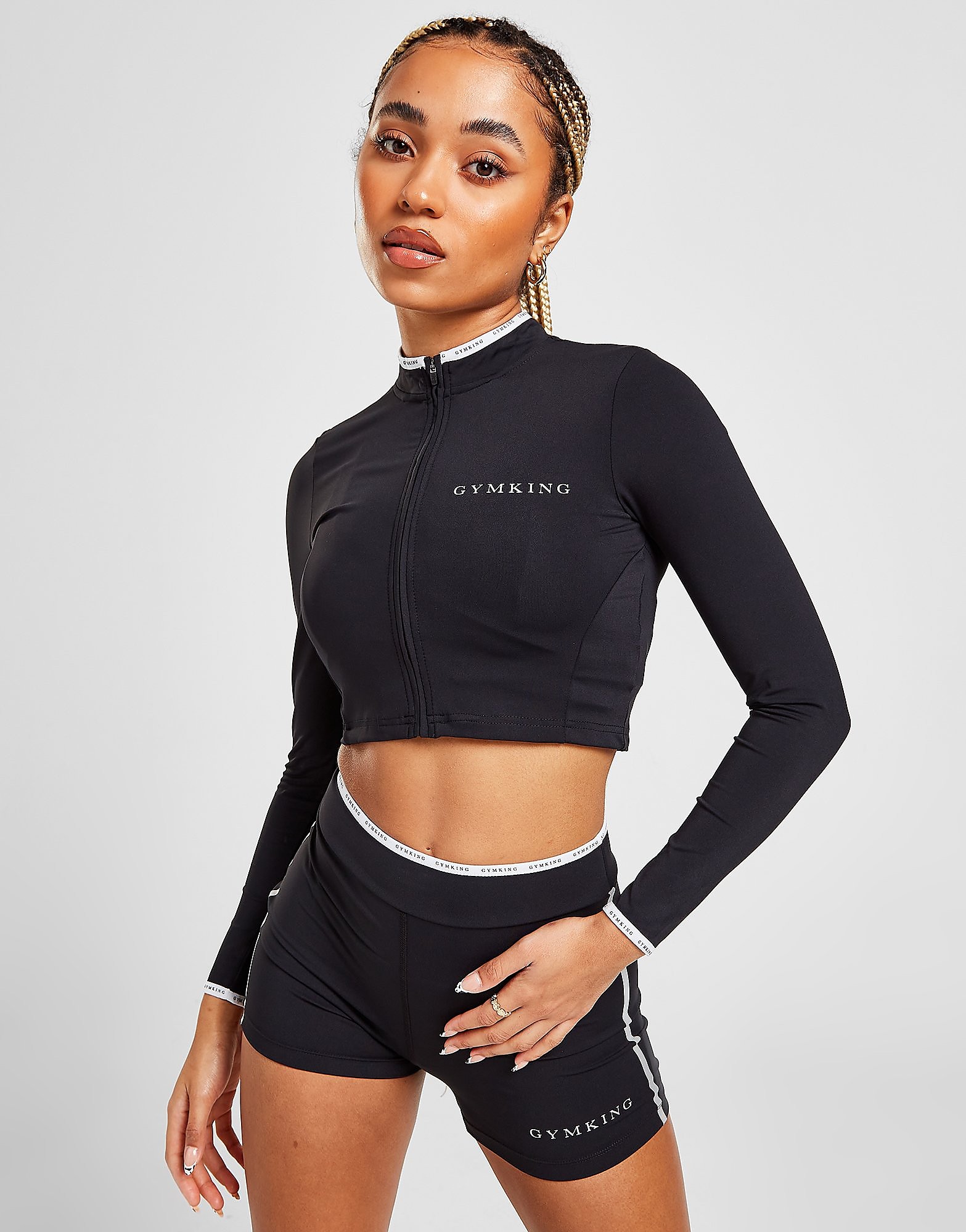 

Gym King Tape Full Zip Crop Top - Black - Womens, Black