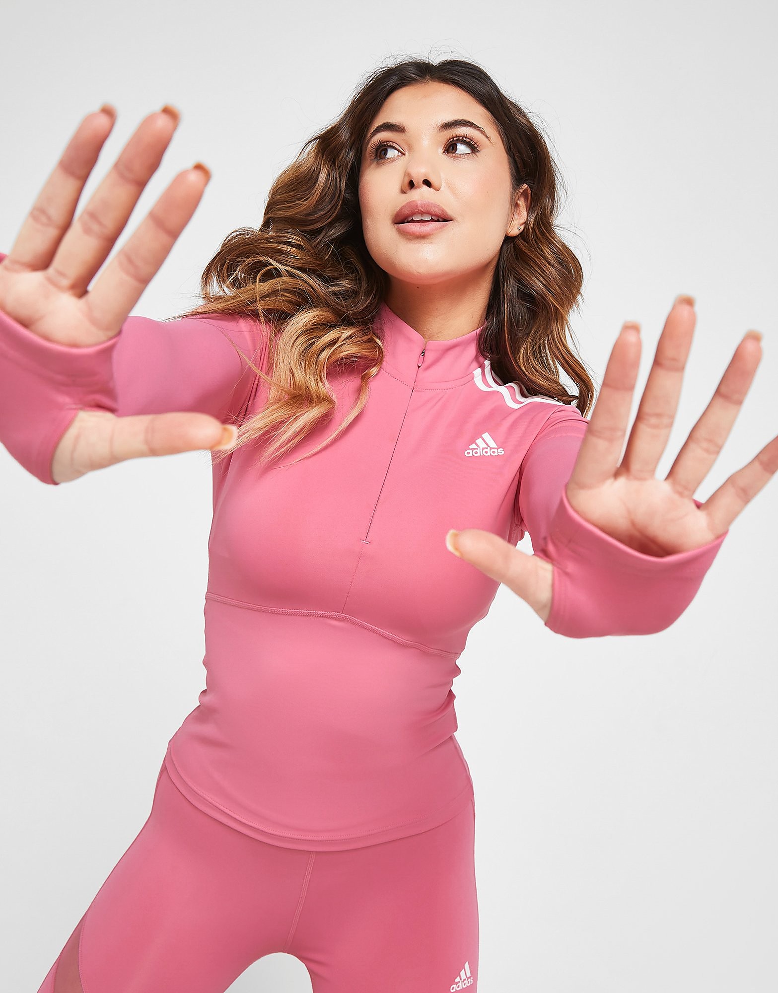 

adidas Shine 1/4 Zip Long Sleeve Training Top - Pink - Womens, Pink