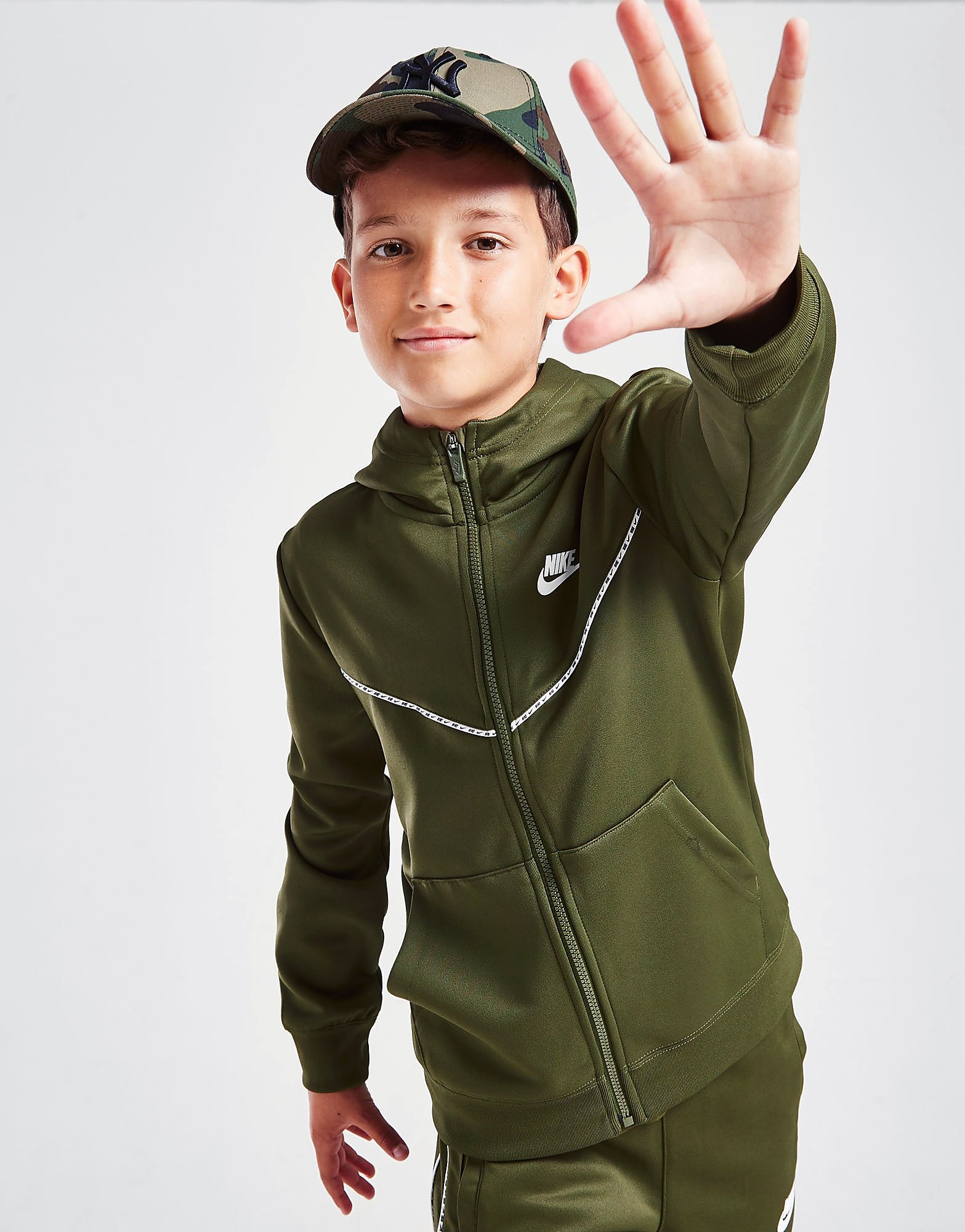 Nike Tape Poly Full Zip Hoodie Junior - Rough Green/Rough Green/White - Kids, Rough Green/Rough Green/White