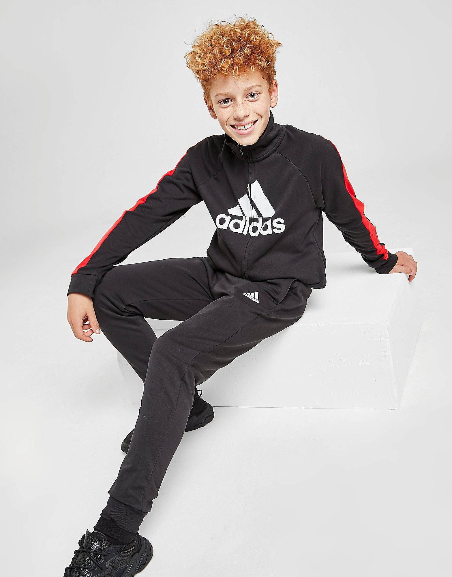 

adidas Colour Block Big Badge Of Sport Tracksuit Junior - Black / Vivid Red / White - Kids, Black / Vivid Red / White