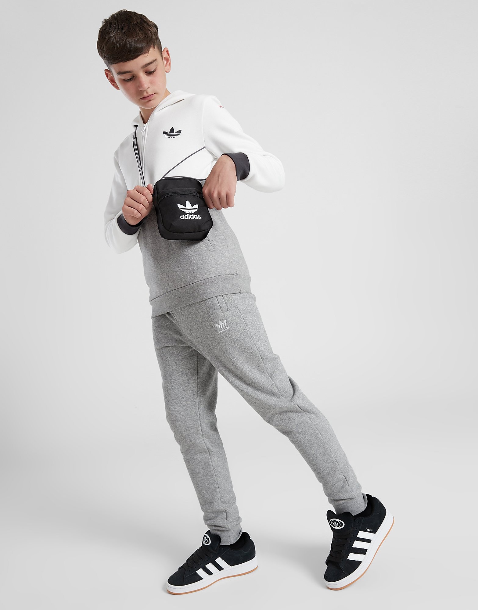 

adidas Originals Trefoil Essential Fleece Joggers Junior - Medium Grey Heather / White - Kids, Medium Grey Heather / White