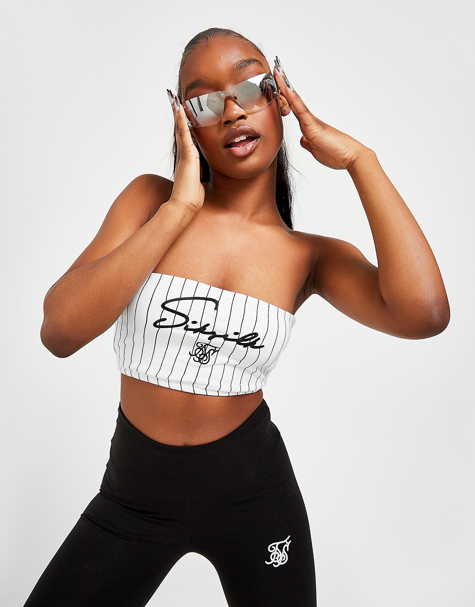 

SikSilk Stripe Bandeau Top - Only at JD - White/Black - Womens, White/Black