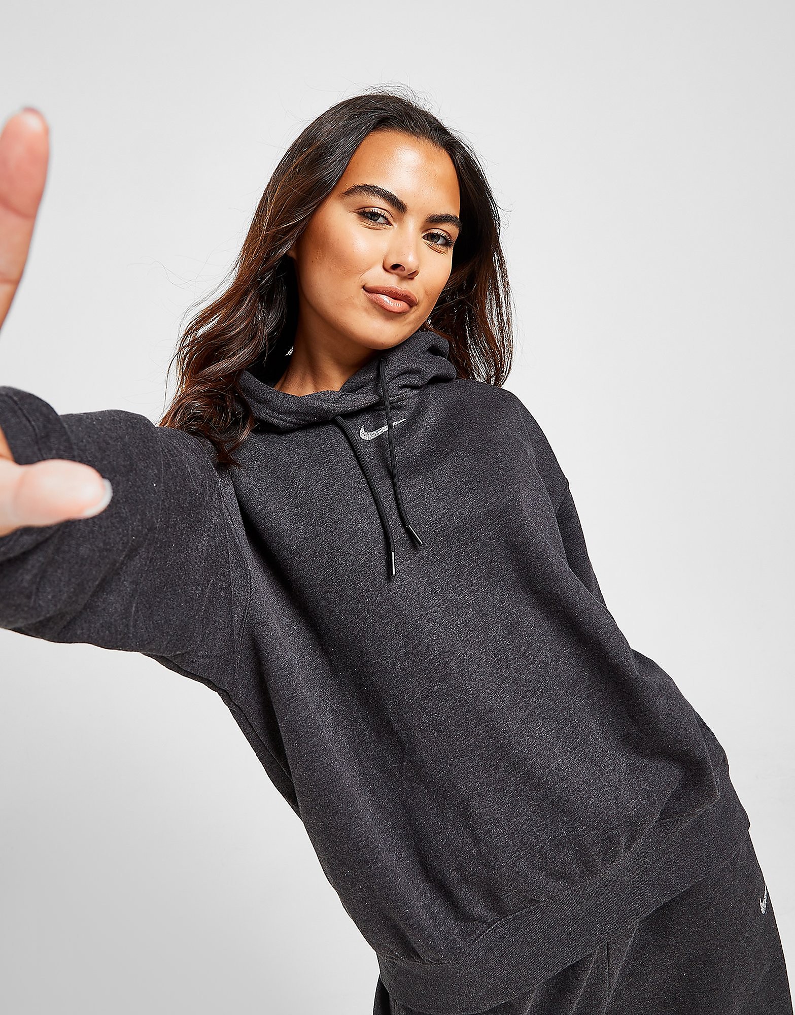 

Nike Sportswear Collection Essentials Fleece Hoodie - Black Heather/White - Womens, Black Heather/White