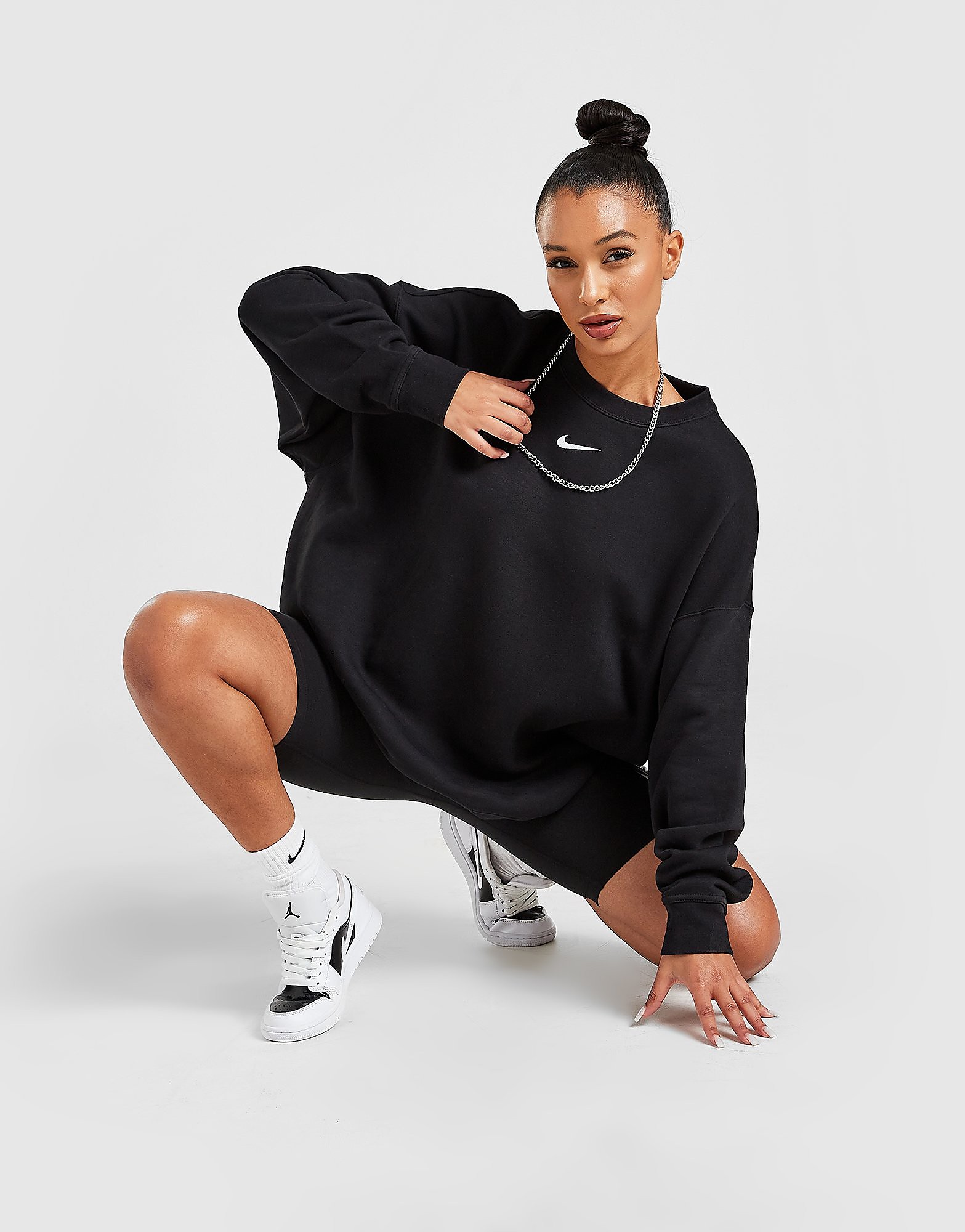 

Nike Essential Oversized Fleece Sweatshirt - Black/White - Womens, Black/White