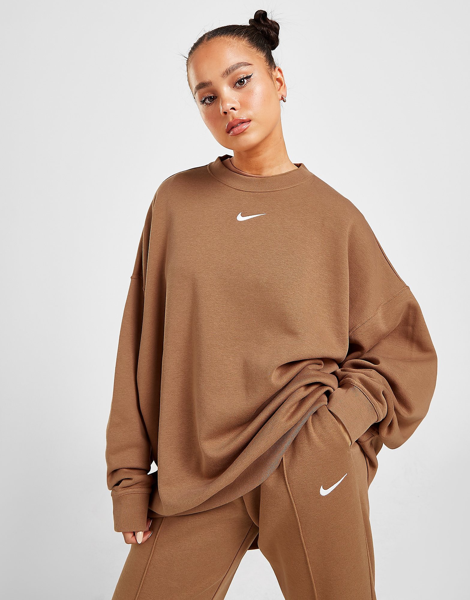 

Nike Essential Oversized Fleece Sweatshirt - Archaeo Brown/White - Womens, Archaeo Brown/White