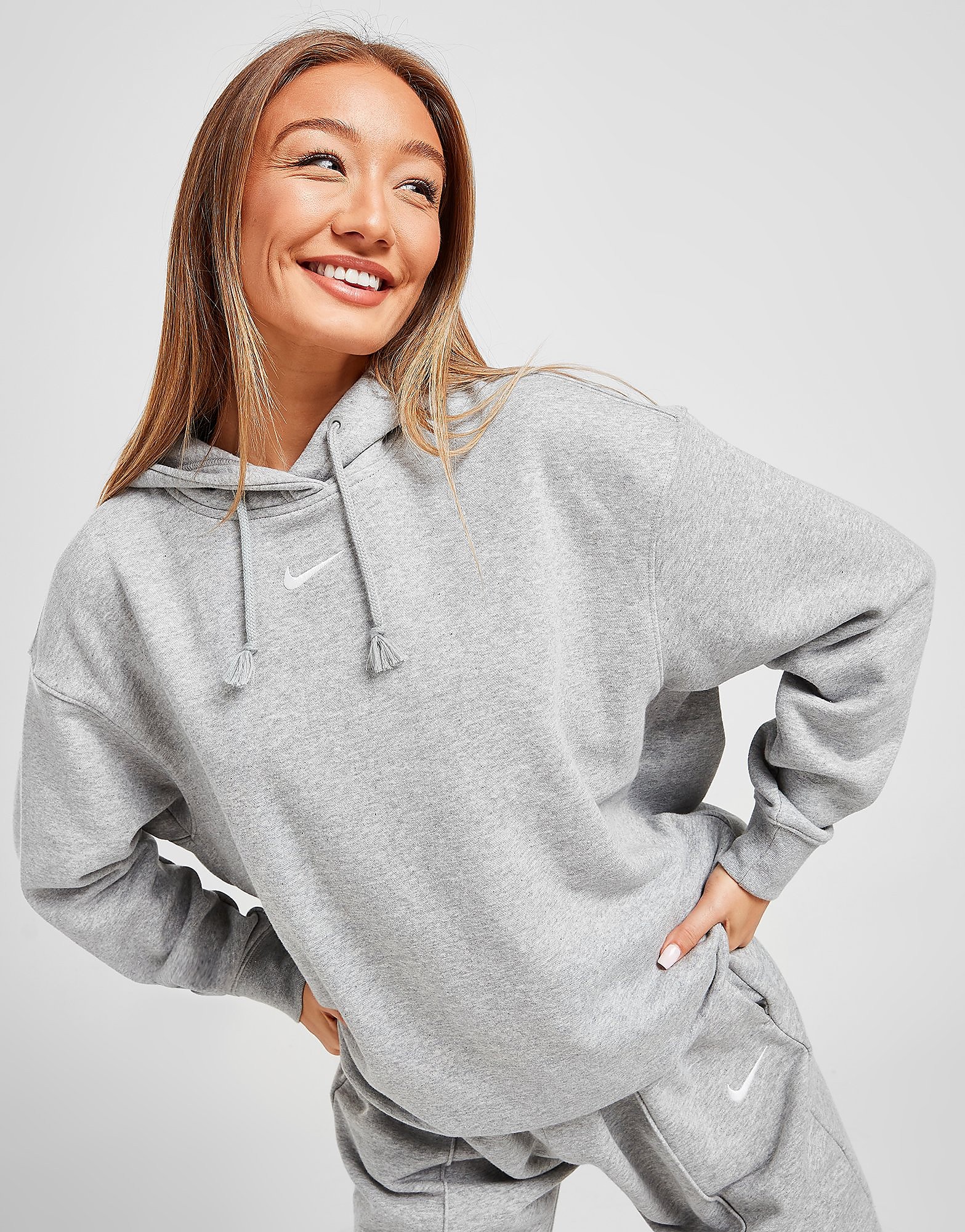

Nike Essential Oversized Fleece Hoodie - Dark Grey Heather/Base Grey/White - Womens, Dark Grey Heather/Base Grey/White