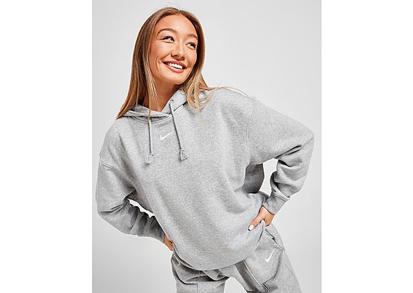 Nike Essential Oversized Fleece Hoodie Dames - Dark Grey Heather/Base Grey/White - Dames, Dark Grey Heather/Base Grey/White