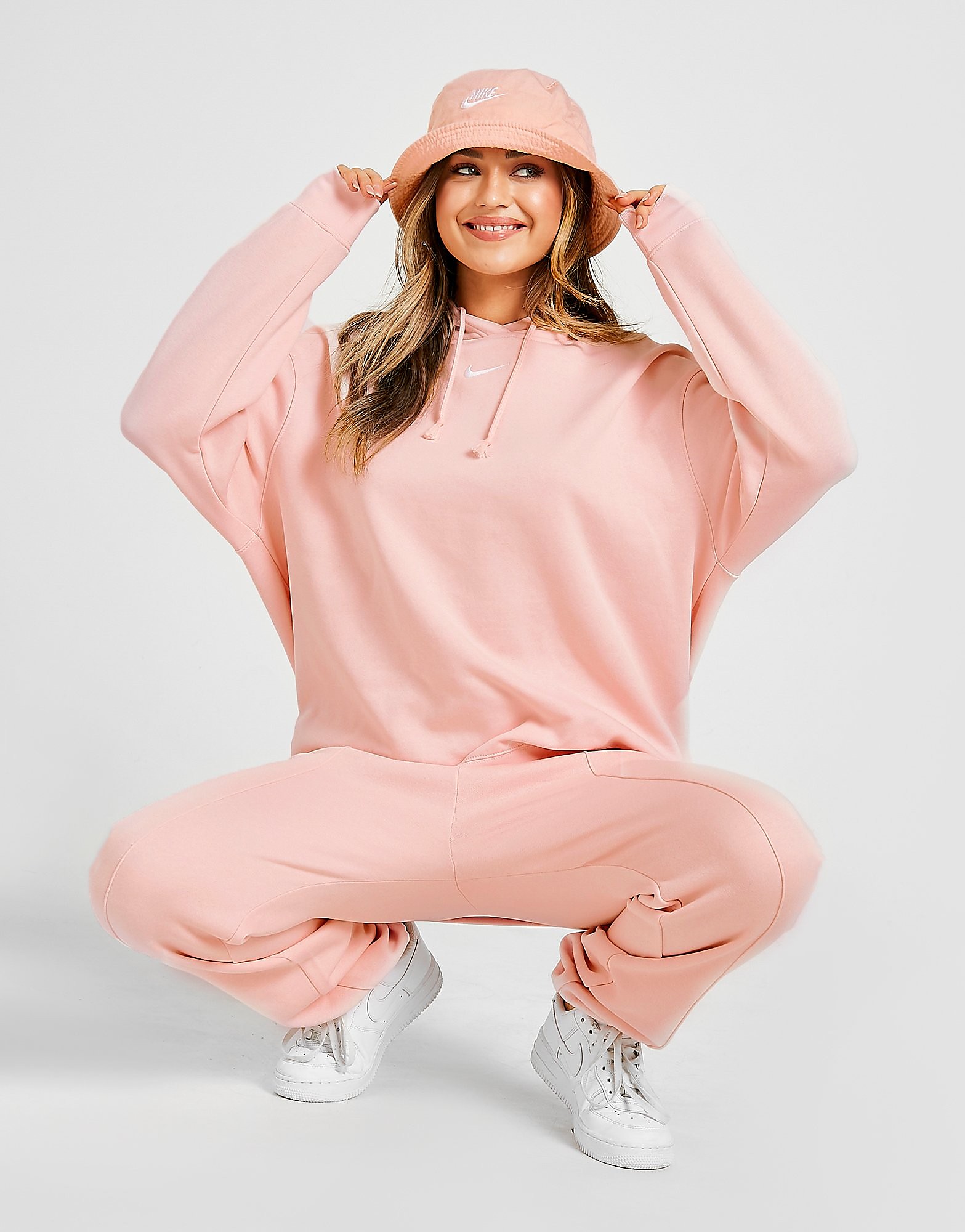 

Nike Essential Oversized Fleece Hoodie - Pale Coral/White - Womens, Pale Coral/White