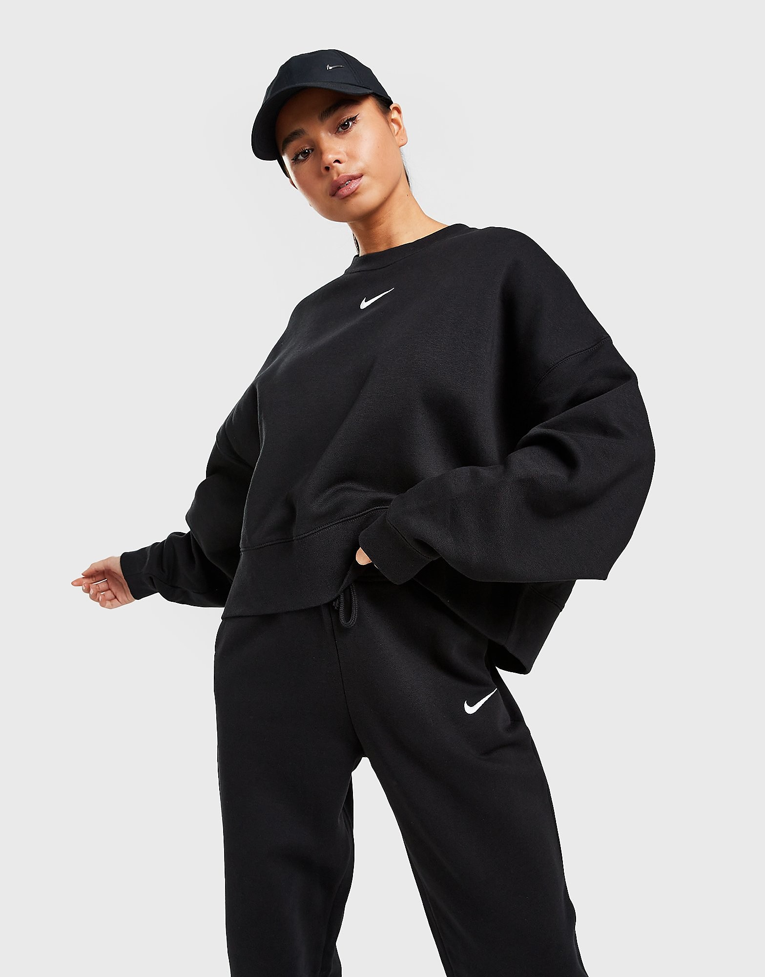 

Nike Trend Fleece Crop Oversized Sweatshirt - Black/White - Womens, Black/White