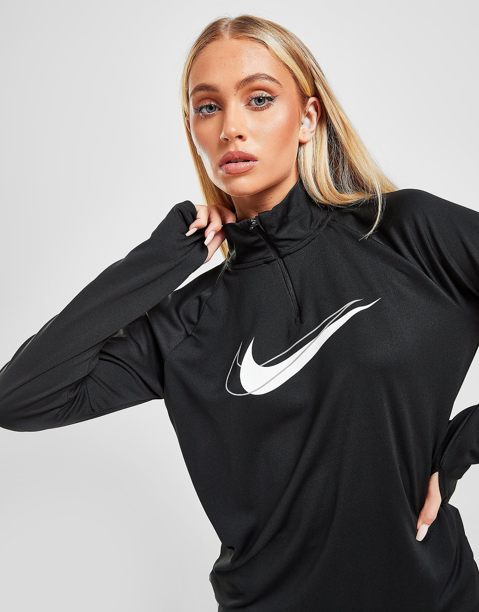 

Nike Running Double Swoosh 1/4 Zip Top - Black/White - Womens, Black/White