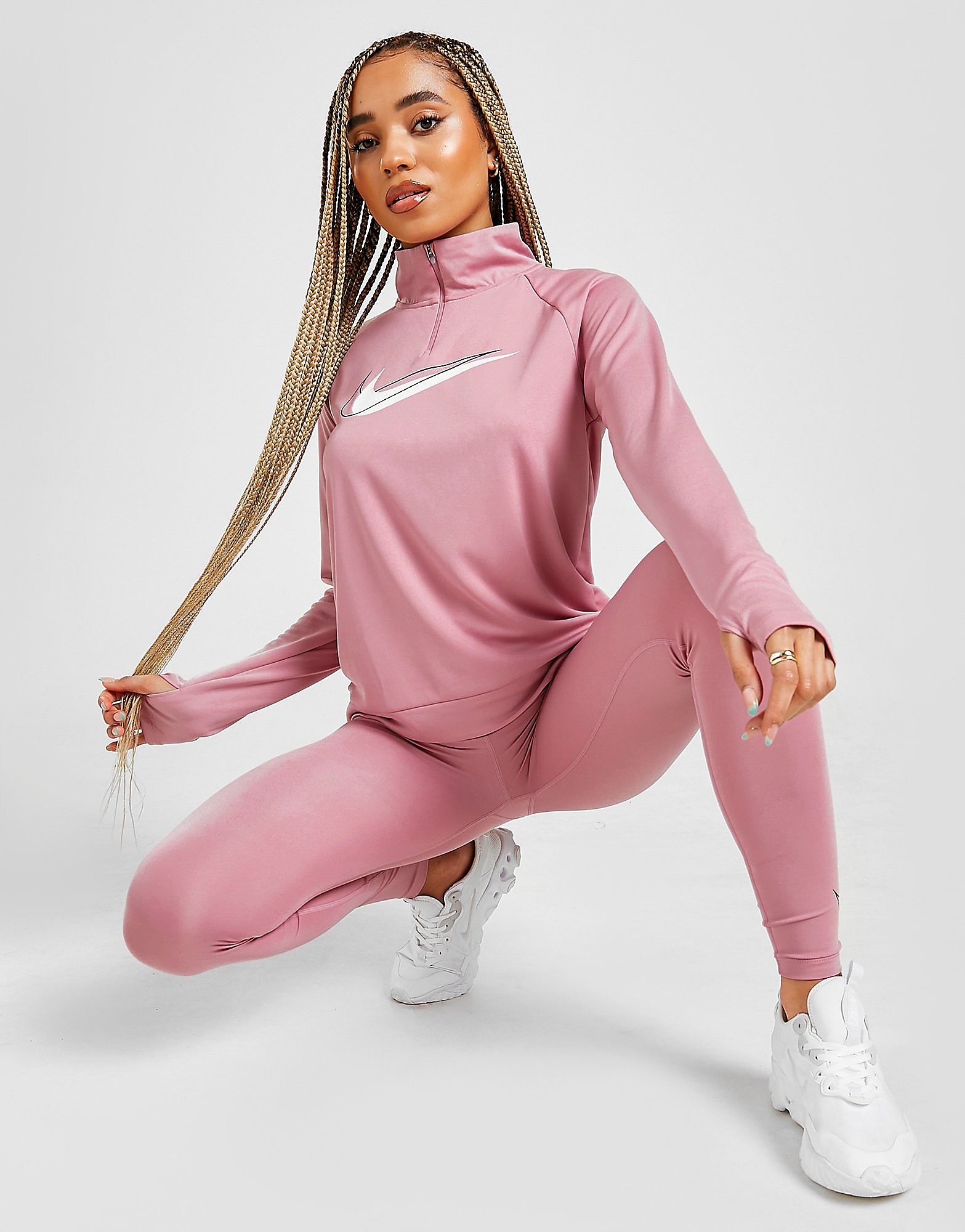 

Nike Running Double Swoosh 1/4 Zip Top - Only at JD - Elemental Pink/White - Womens, Elemental Pink/White
