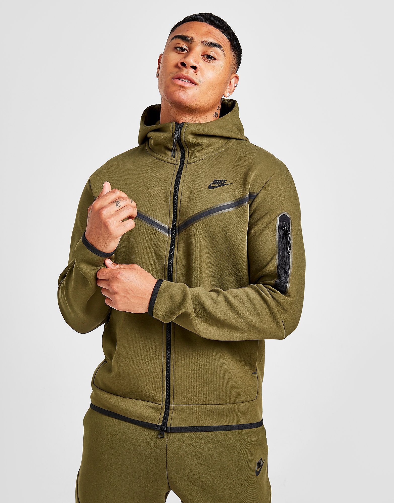 

Nike Tech Fleece Full Zip Hoodie - Rough Green/Black - Mens, Rough Green/Black