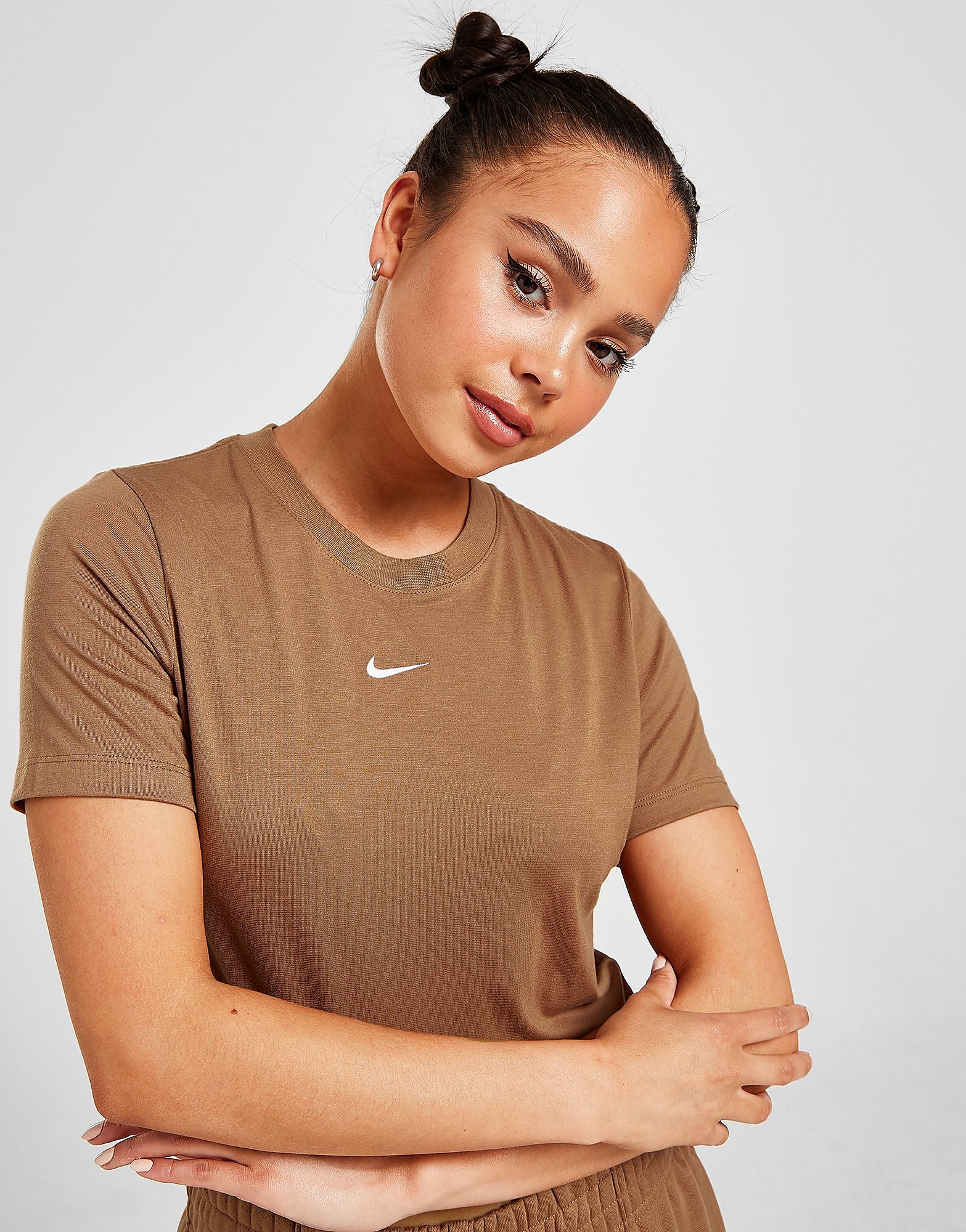 Nike Sportswear Essential Crop Top - Archaeo Brown/White - Womens, Archaeo Brown/White