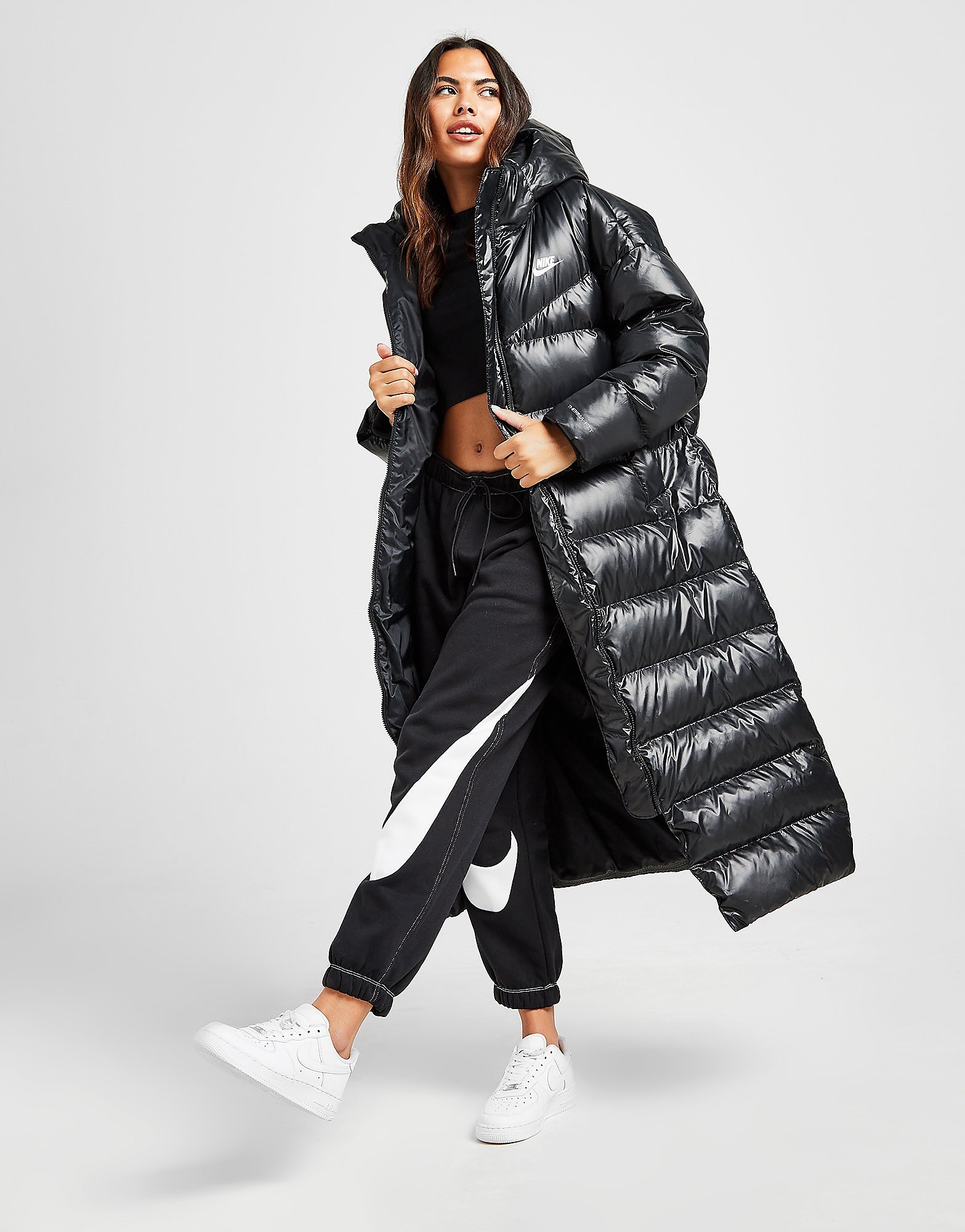 

Nike City Hooded Parka Jacket - Black/White - Womens, Black/White