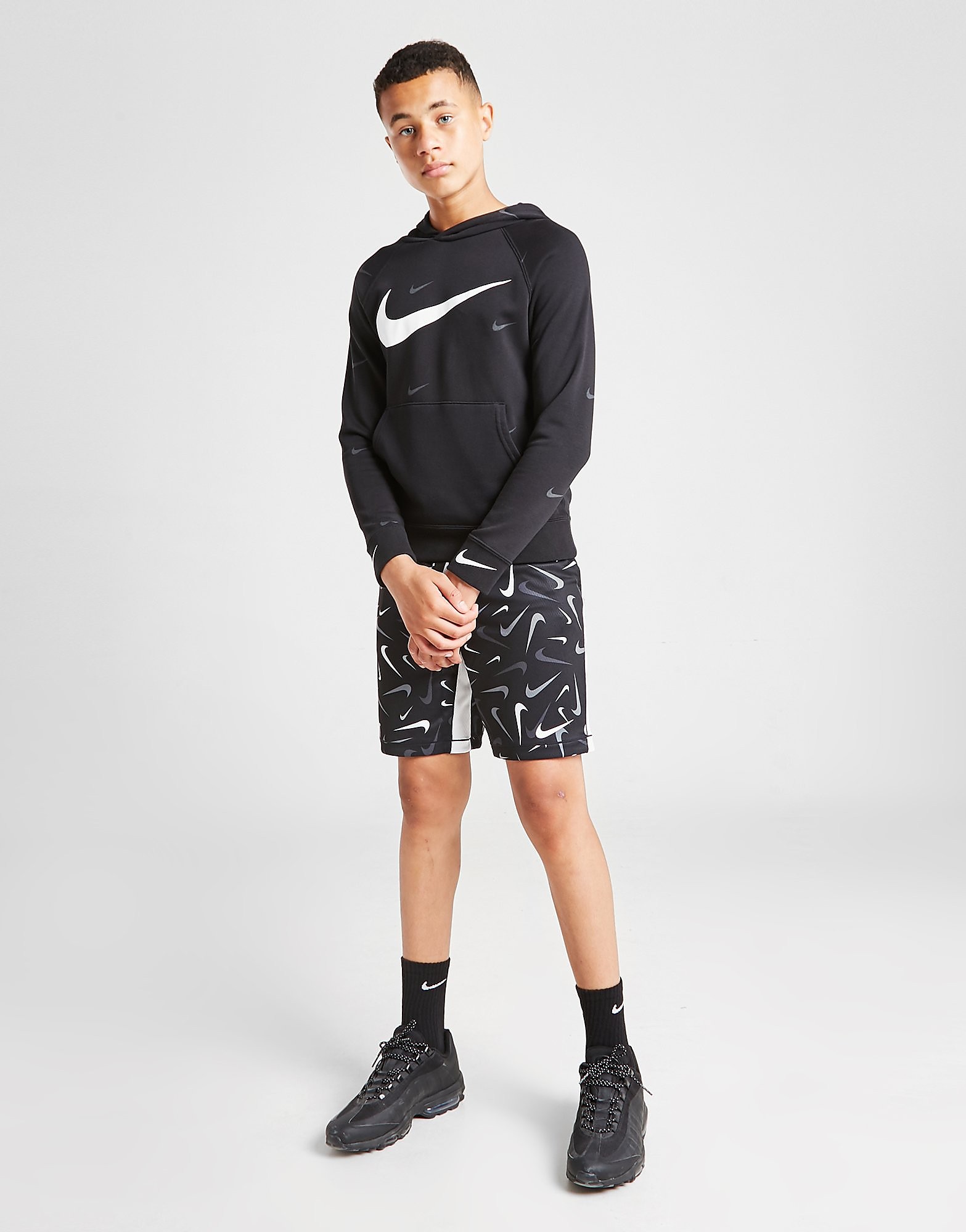

Nike Dri-FIT All Over Print Shorts Junior - Black/White/White - Kids, Black/White/White