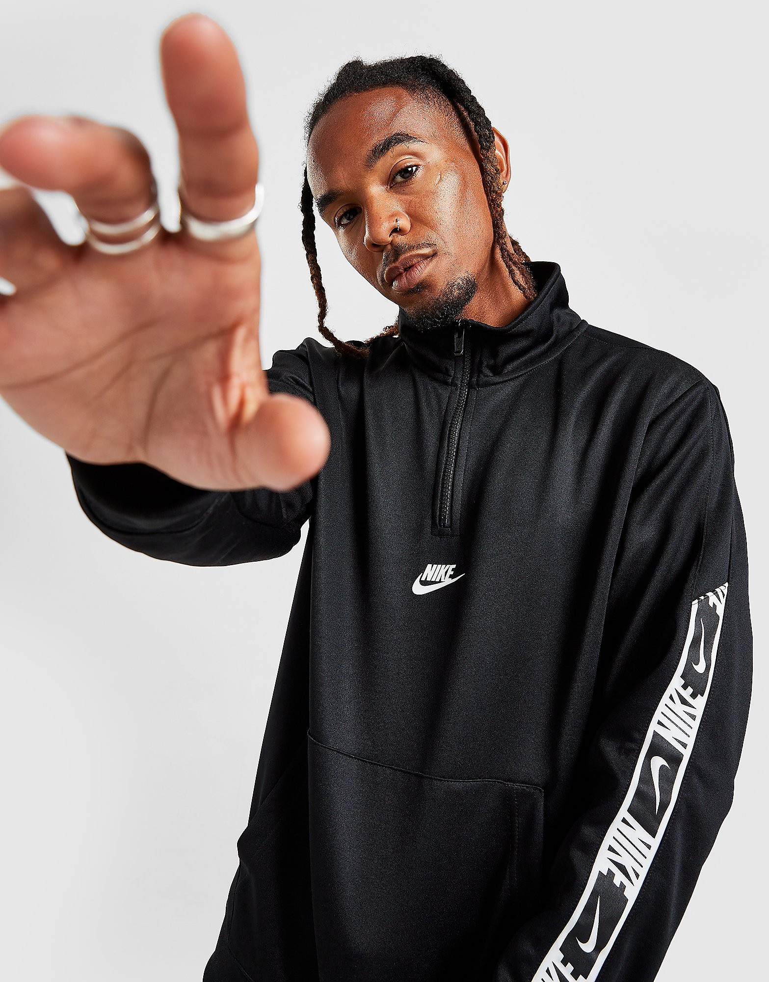 

Nike Repeat Poly 1/2 Zip Track Top - Black/Black/White - Mens, Black/Black/White