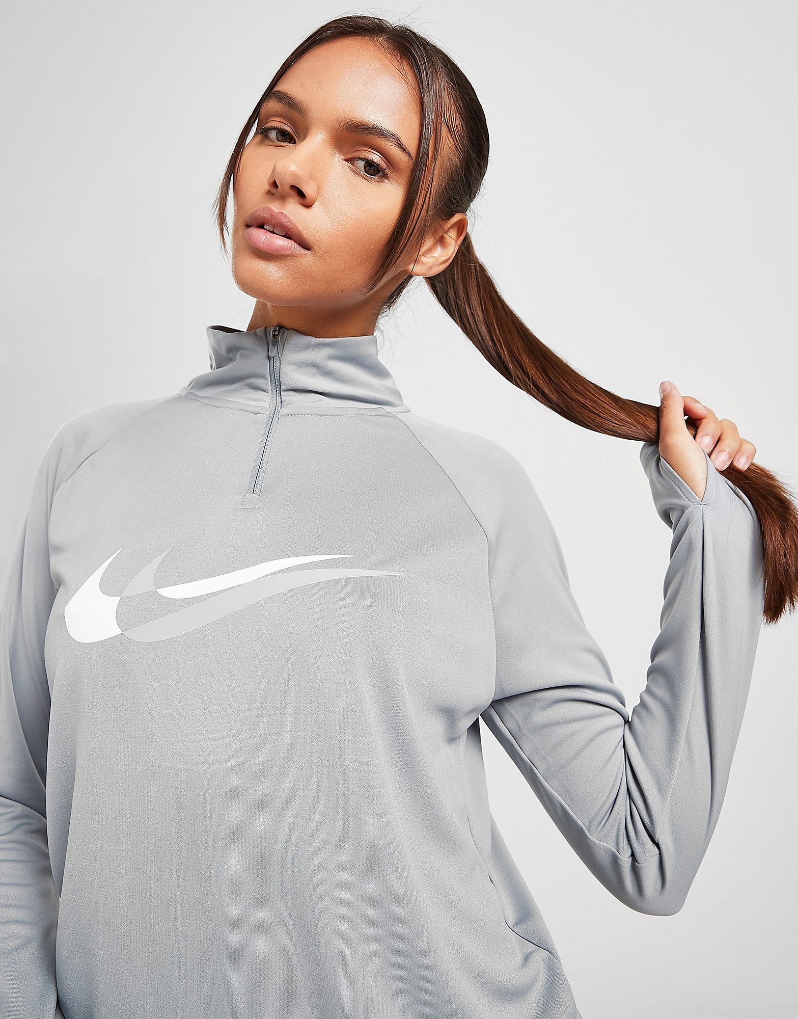 

Nike Running Double Swoosh 1/4 Zip Top - Particle Grey/White - Womens, Particle Grey/White