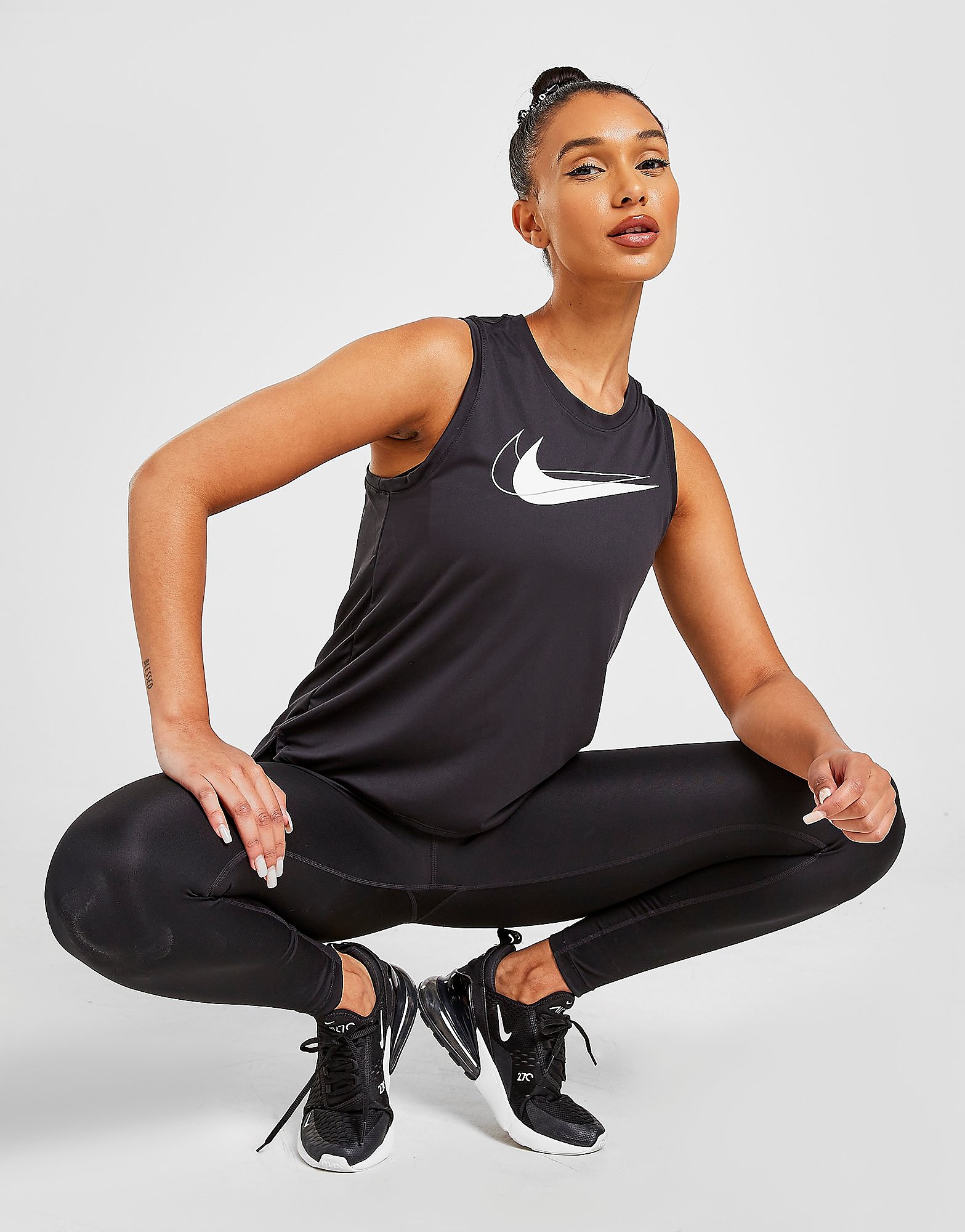 

Nike Running Double Swoosh Tank Top - Black/White - Womens, Black/White