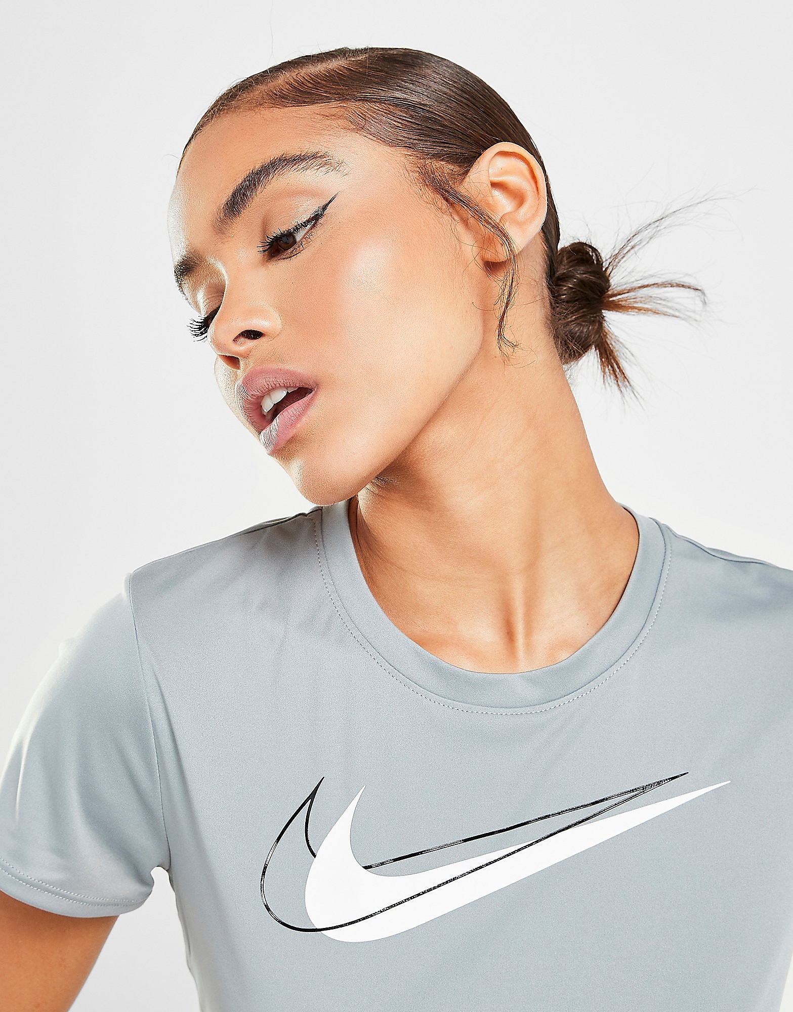 

Nike Double Swoosh Running T-Shirt - Particle Grey/White - Womens, Particle Grey/White