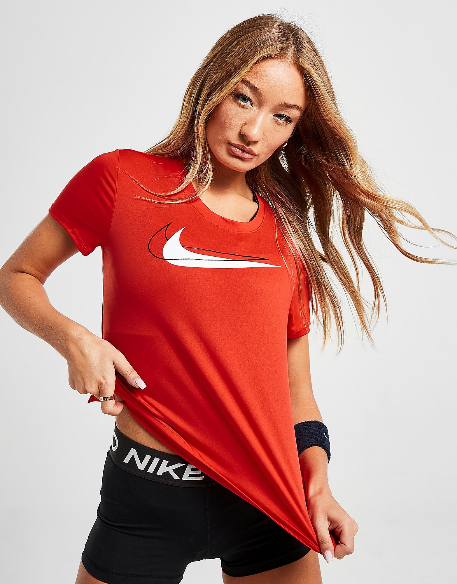 

Nike Double Swoosh Running T-Shirt - Chile Red/White - Womens, Chile Red/White