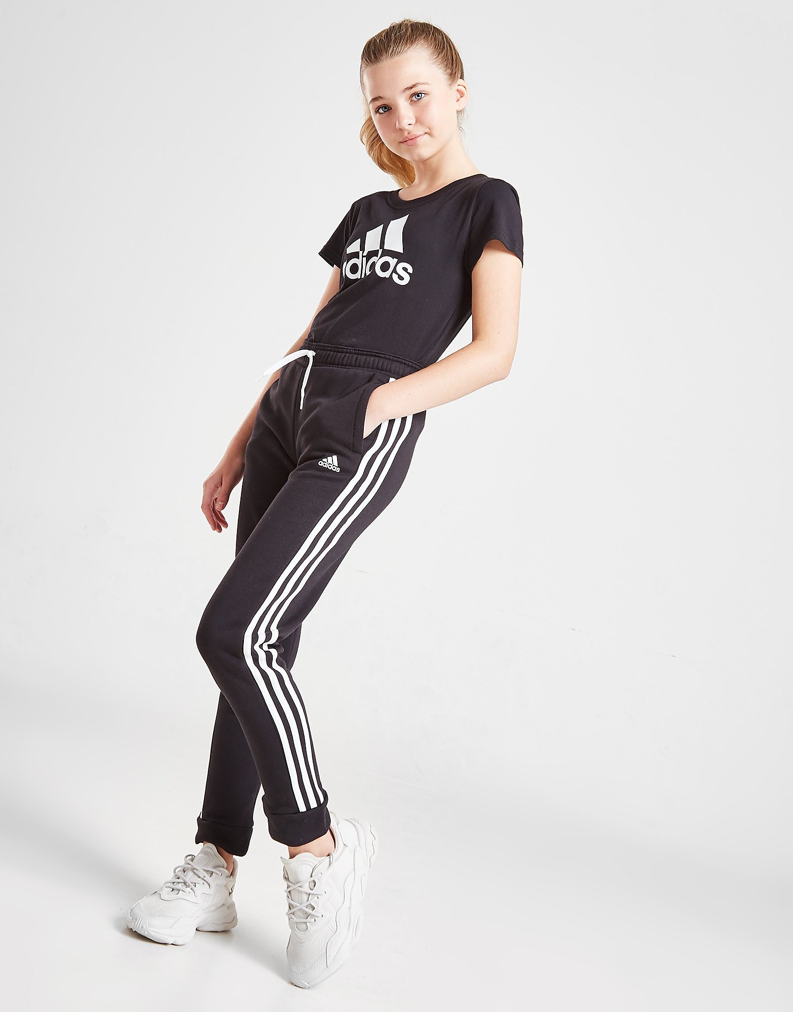 

adidas Girls' Badge Of Sport Joggers Junior - Black / White - Kids, Black / White