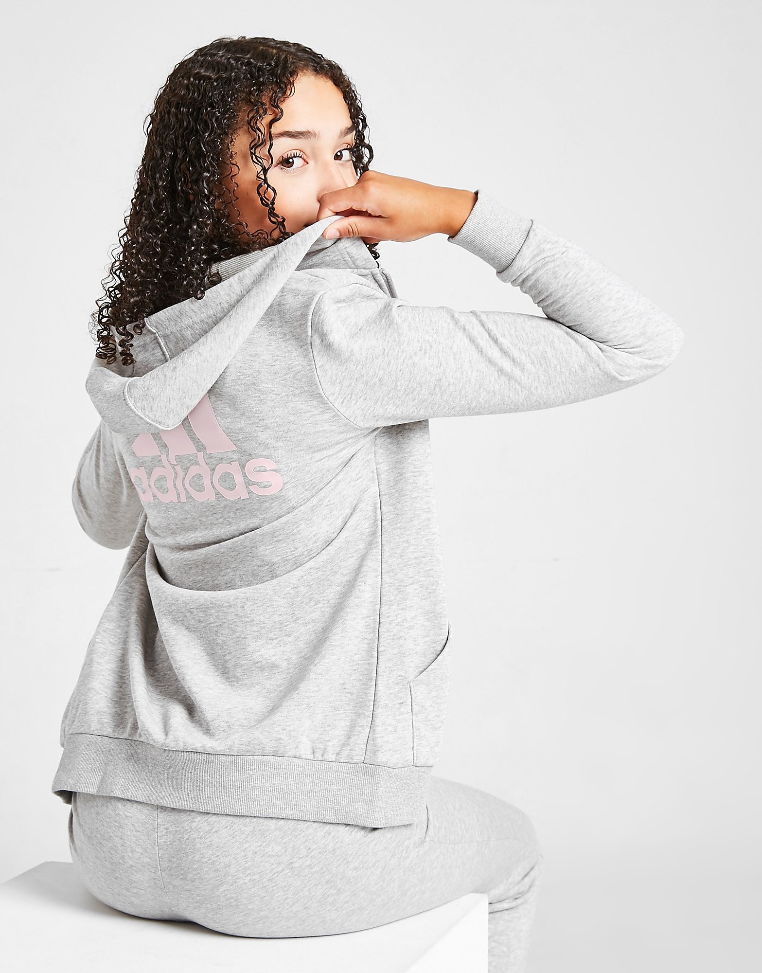 

adidas Girls' Badge of Sport Full Zip Hoodie Junior - Medium Grey Heather / Clear Pink - Kids, Medium Grey Heather / Clear Pink