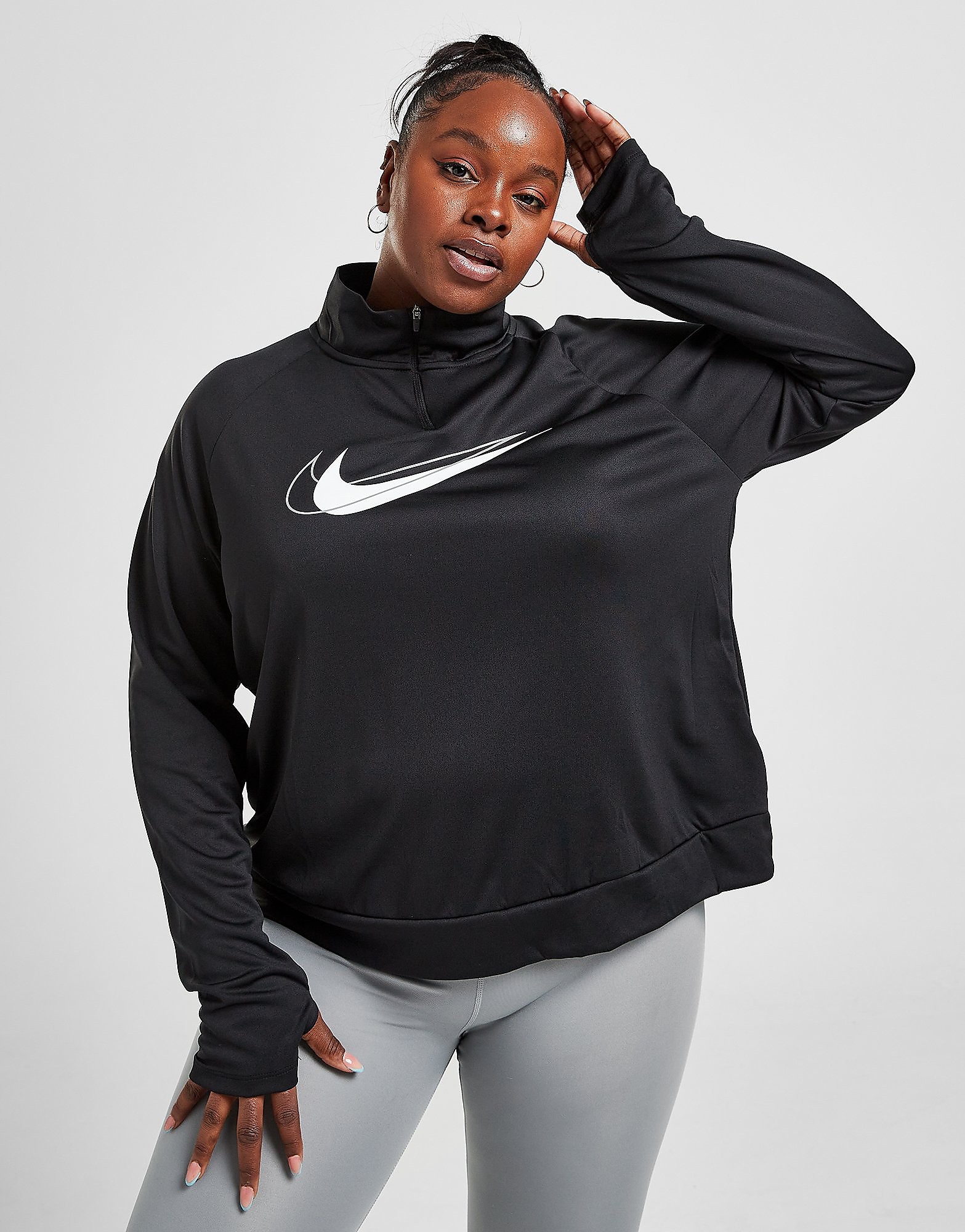 

Nike Plus Size Double Swoosh 1/4 Zip Track Top - Black/White - Womens, Black/White