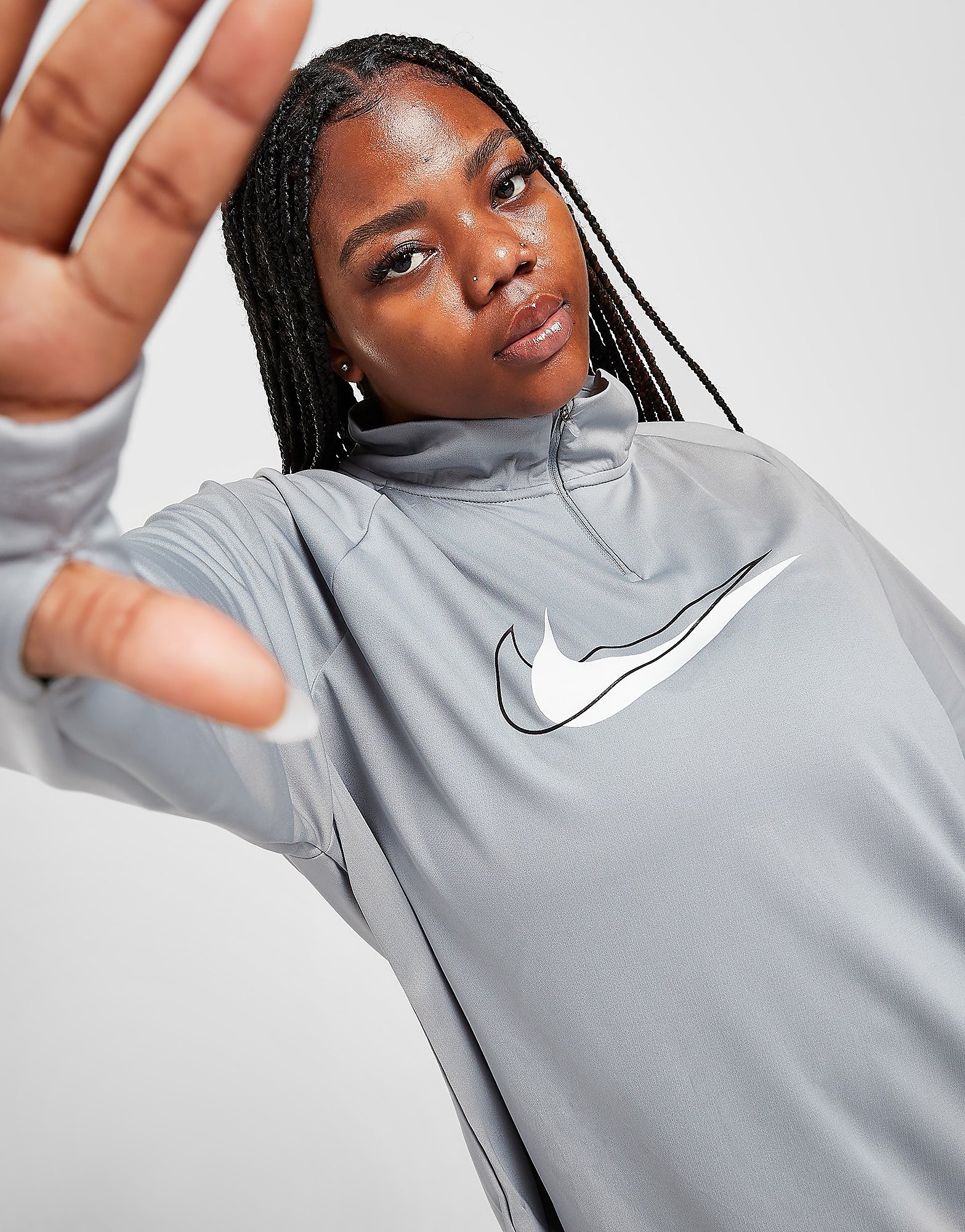 

Nike Plus Size Double Swoosh 1/4 Zip Track Top - Particle Grey/White - Womens, Particle Grey/White