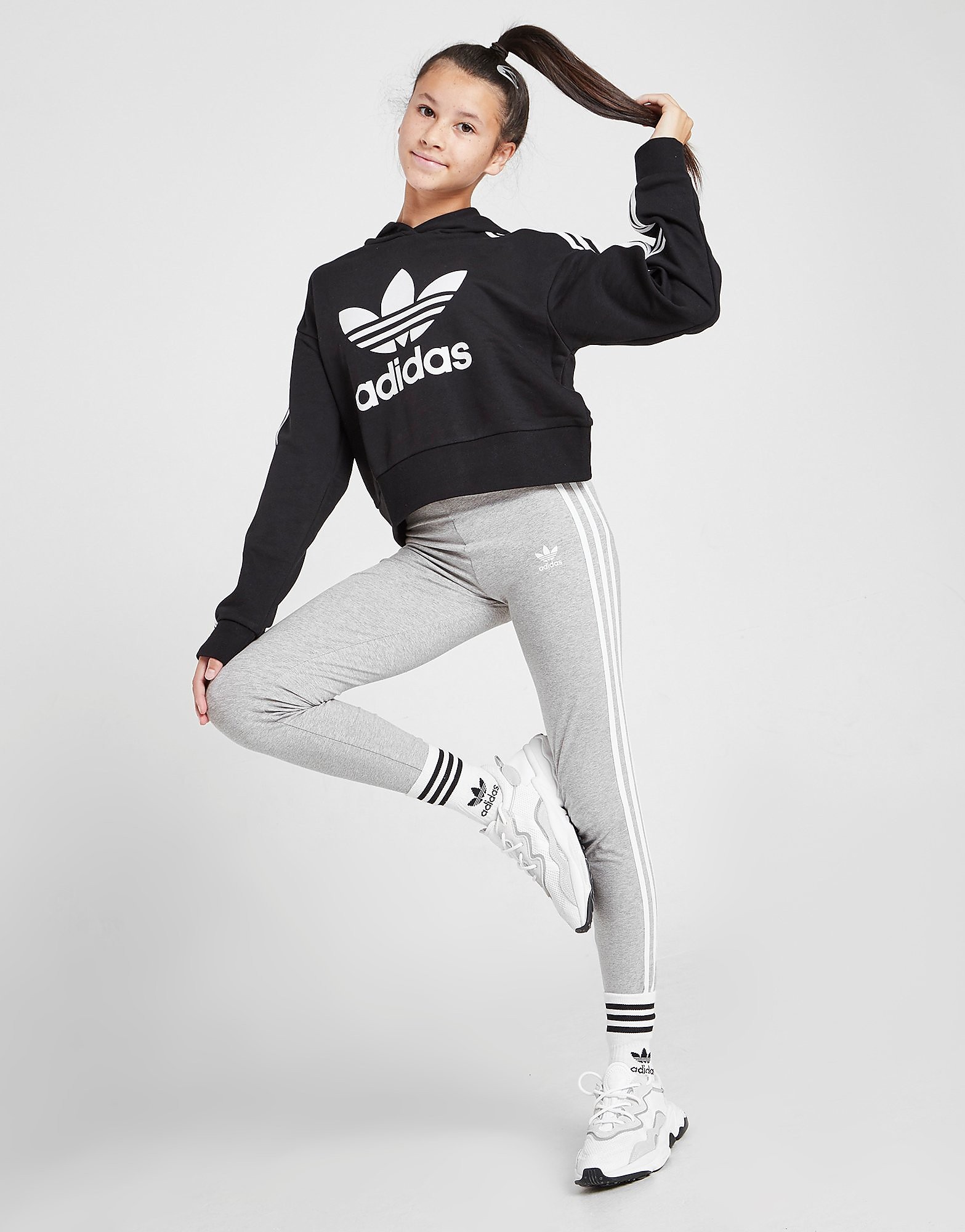 

adidas Originals Girls' 3-Stripes Trefoil Leggings Junior - Grey - Kids, Grey