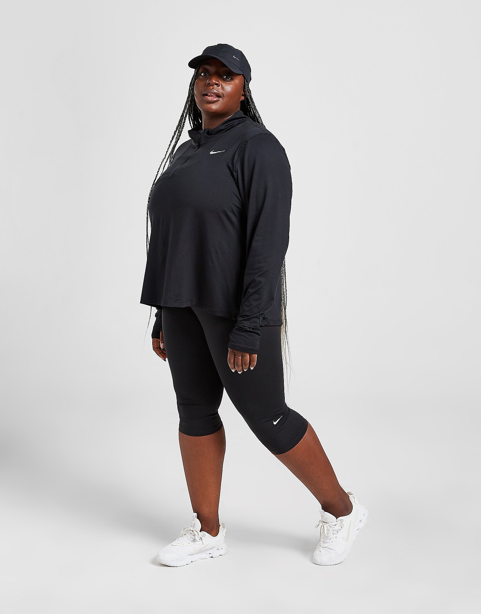 Nike One Plus Size Capri Leggings - Black/White - Womens, Black/White