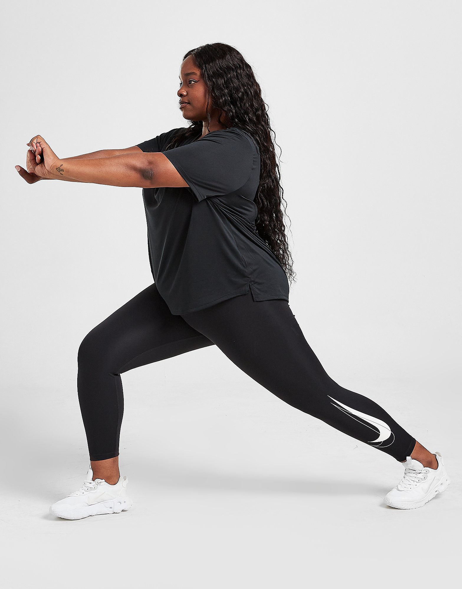 

Nike Double Swoosh Plus Size Running Tights - Black/White - Womens, Black/White