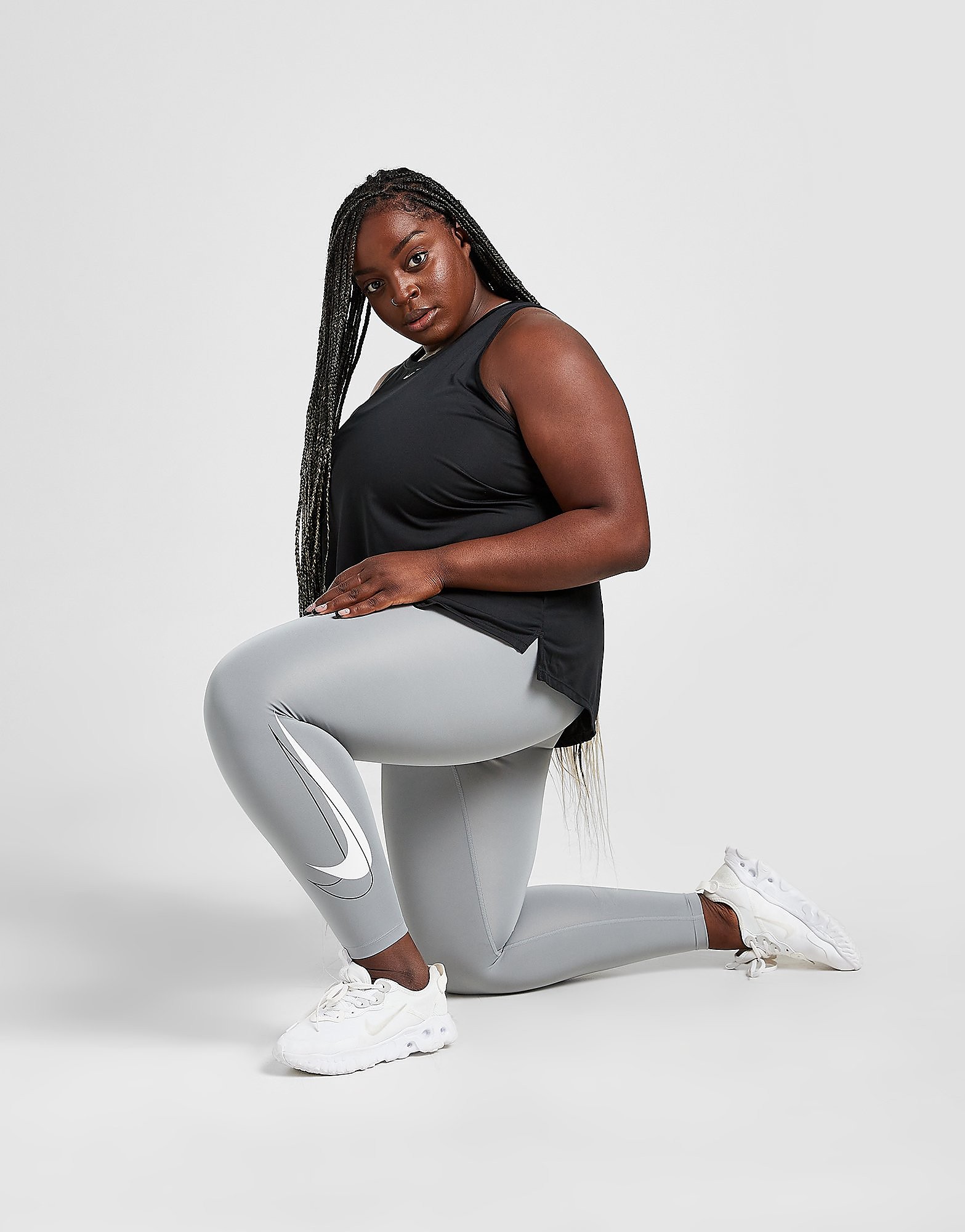 

Nike Double Swoosh Plus Size Running Tights - Particle Grey/White - Womens, Particle Grey/White