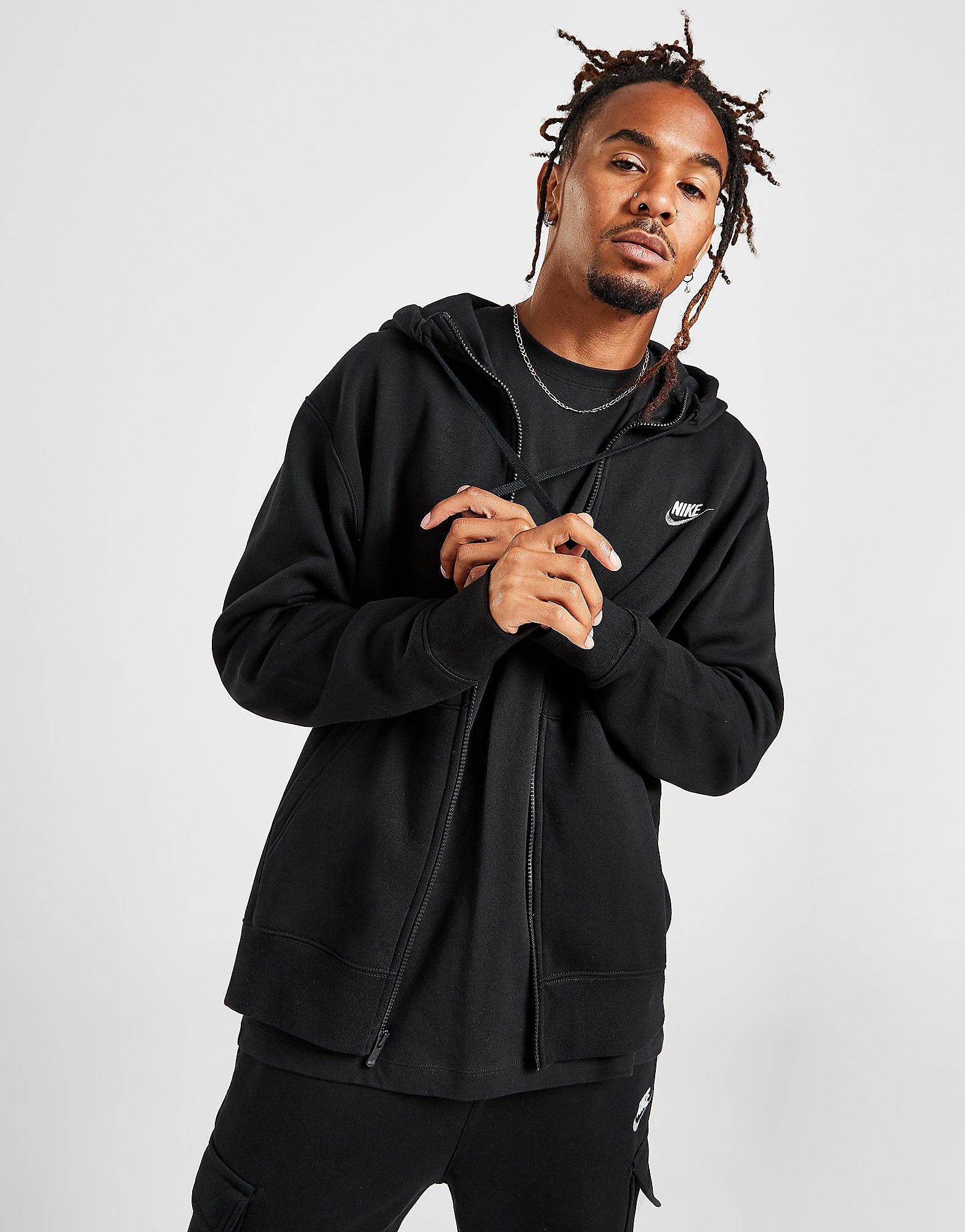 Nike Foundation Full Zip Hoodie - Only at JD - Black/Black/Iron Grey/White - Mens, Black/Black/Iron Grey/White