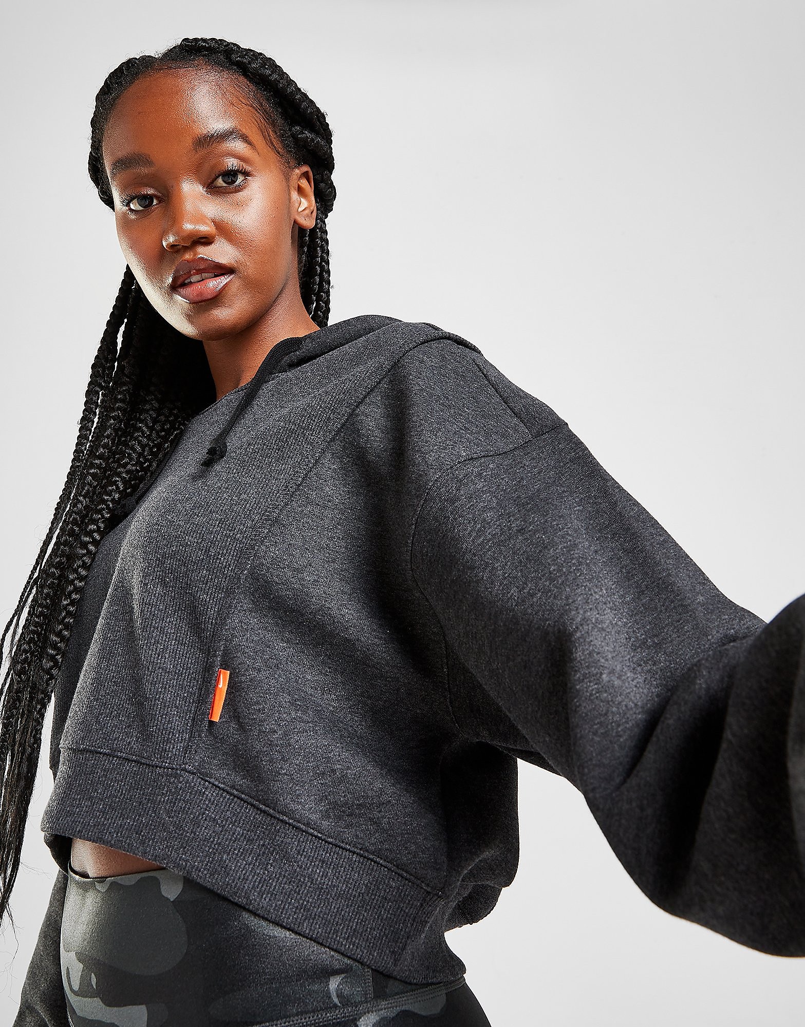 Nike Training Cropped Hoodie - Dark Grey - Womens, Dark Grey