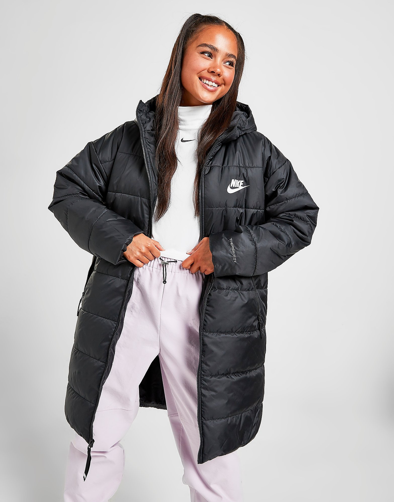

Nike Core Swoosh Parka - Black/Black/White - Womens, Black/Black/White